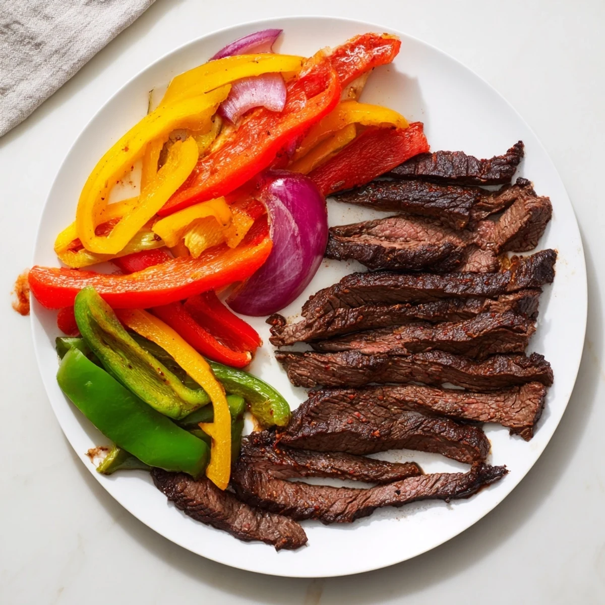 Sheet pan steak fajitas sizzling with tender steak strips and colorful vegetables, ready to serve.