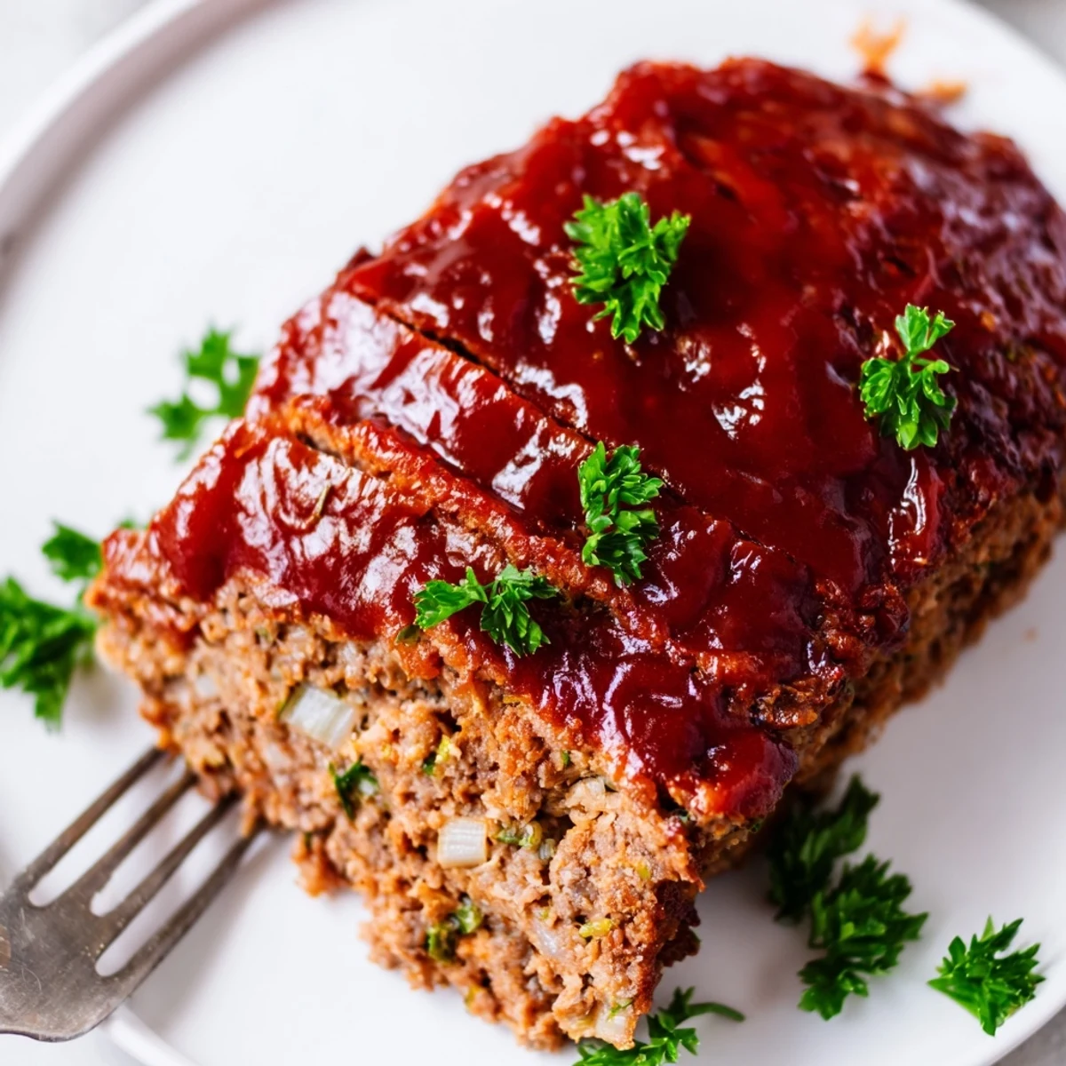Golden-brown Turkey Meatloaf with Tomato Glaze fresh from the oven, steam gently rising from its tangy, caramelized ketchup topping.