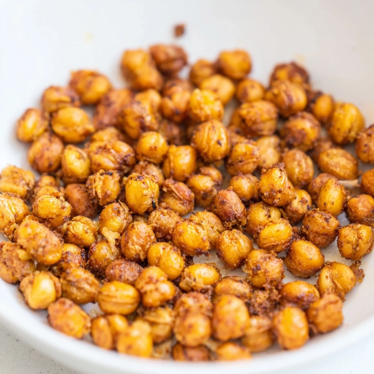 Crispy air fryer chickpeas with cumin in a glass jar, topped with fresh parsley, ready for a healthy, savory snack at a party.