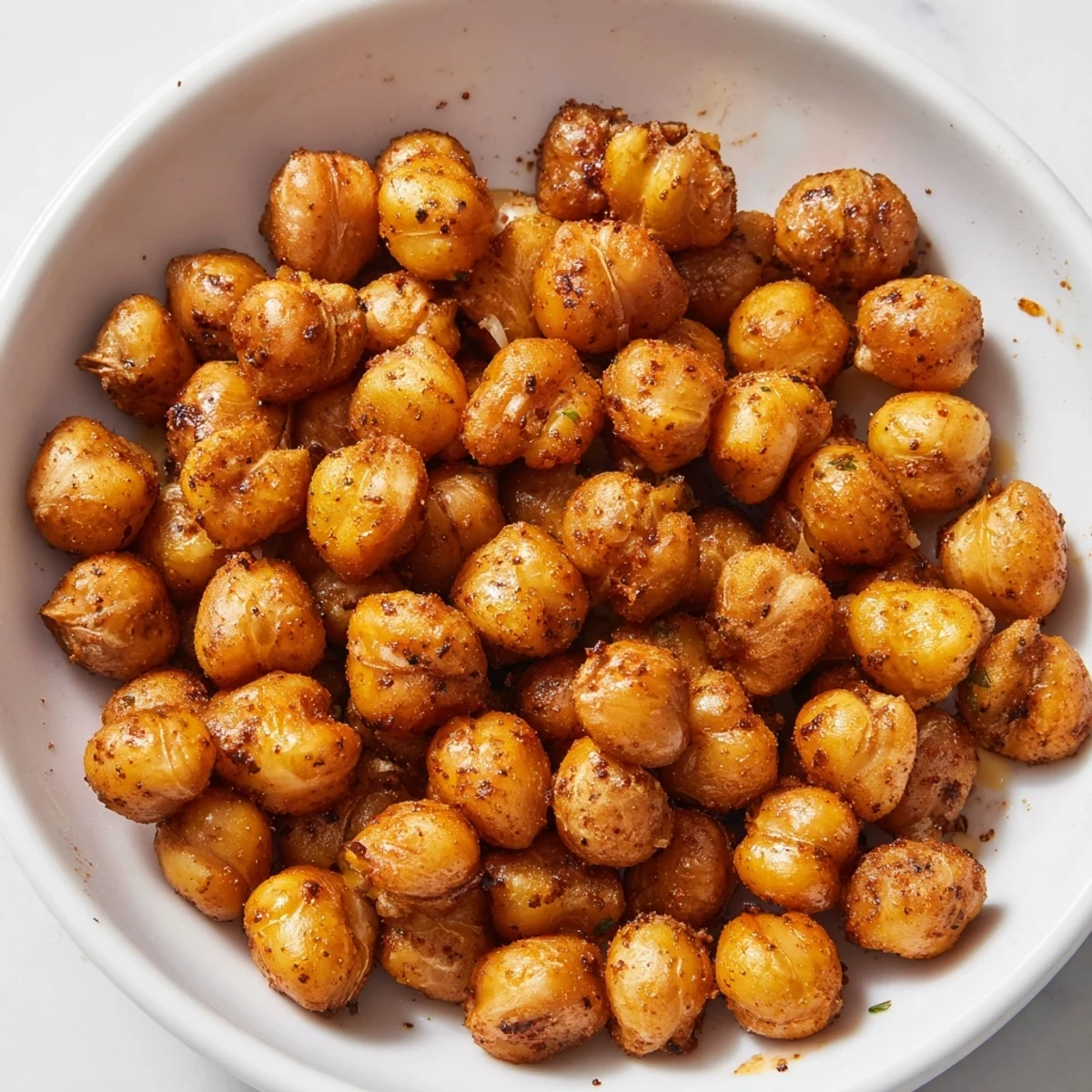 A vibrant bowl of crispy air fryer chickpeas with cumin, paired with lemon wedges and a dipping sauce for extra flavor and crunch.
