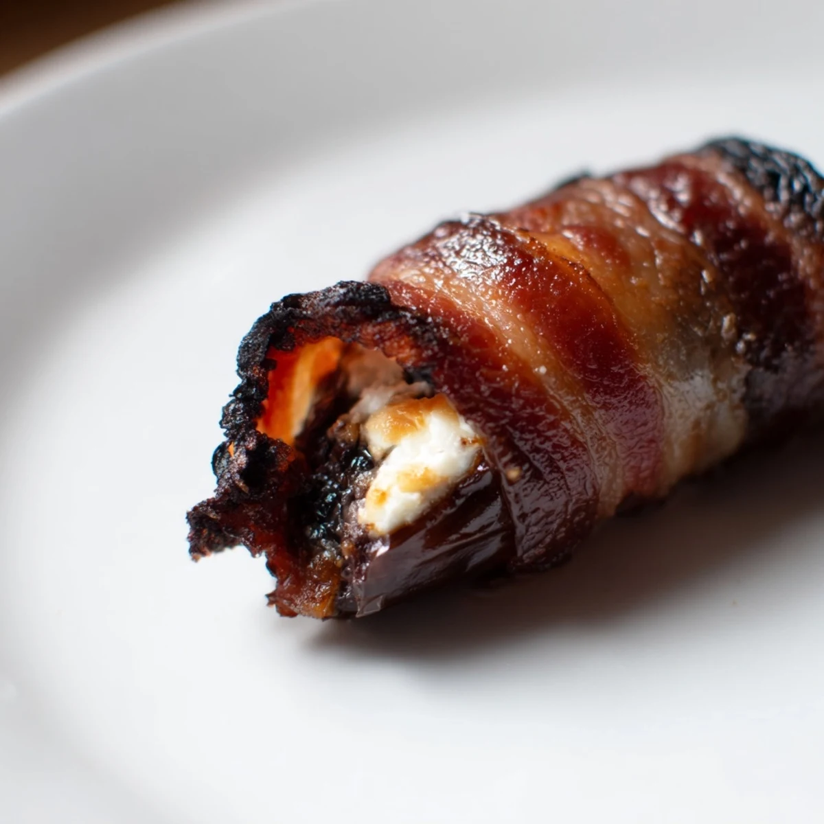 Appetizer platter featuring Crispy Beef Bacon Wrapped Dates with Goat Cheese, served alongside sparkling wine for a festive gathering.