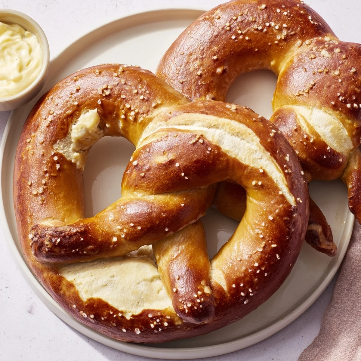Game Day Soft Pretzels with Cheese Dip served warm, with a rich, melted cheddar sauce for dipping.