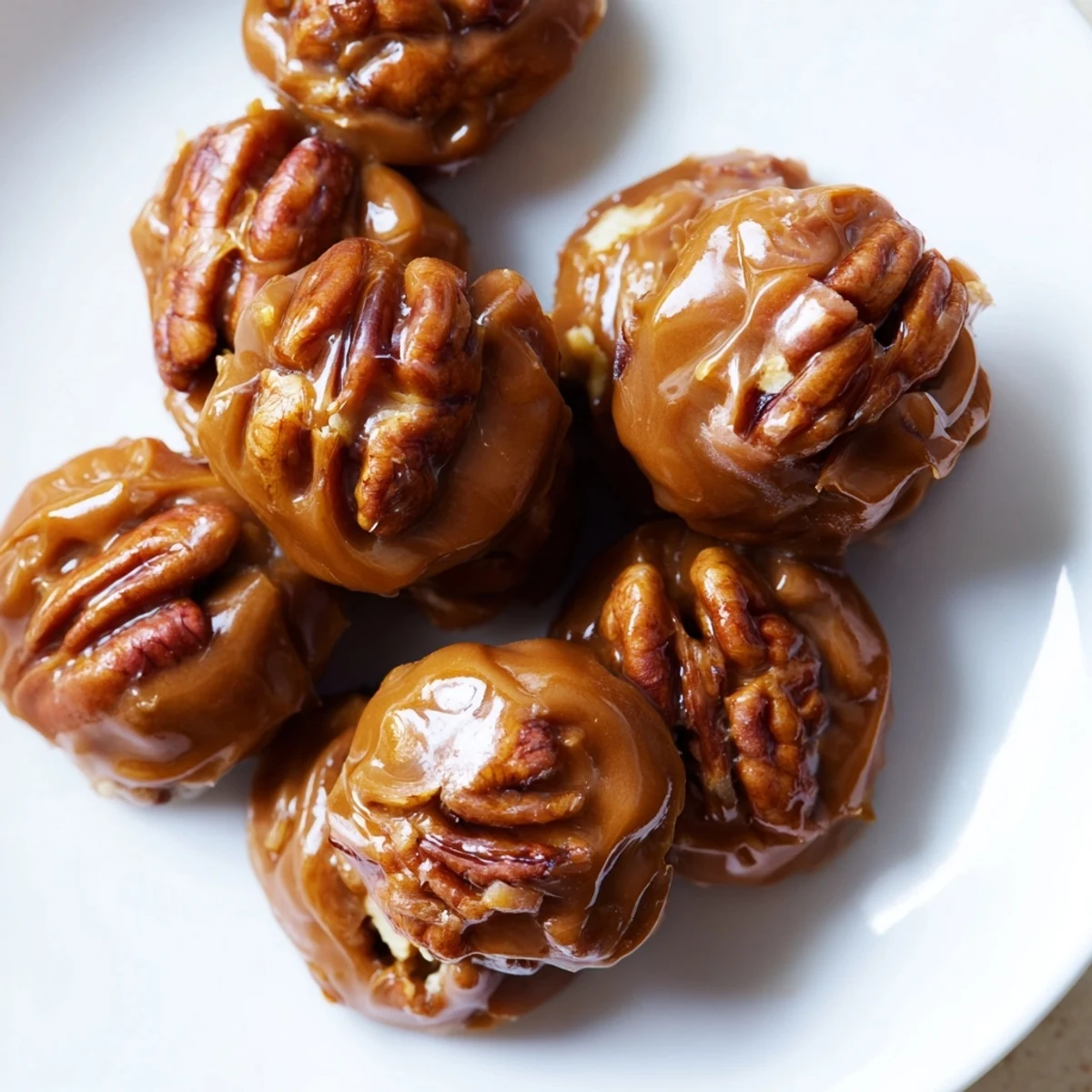 Festive Mardi Gras Pecan Pralines stacked on a plate, perfect sweet treat for New Orleans celebrations.