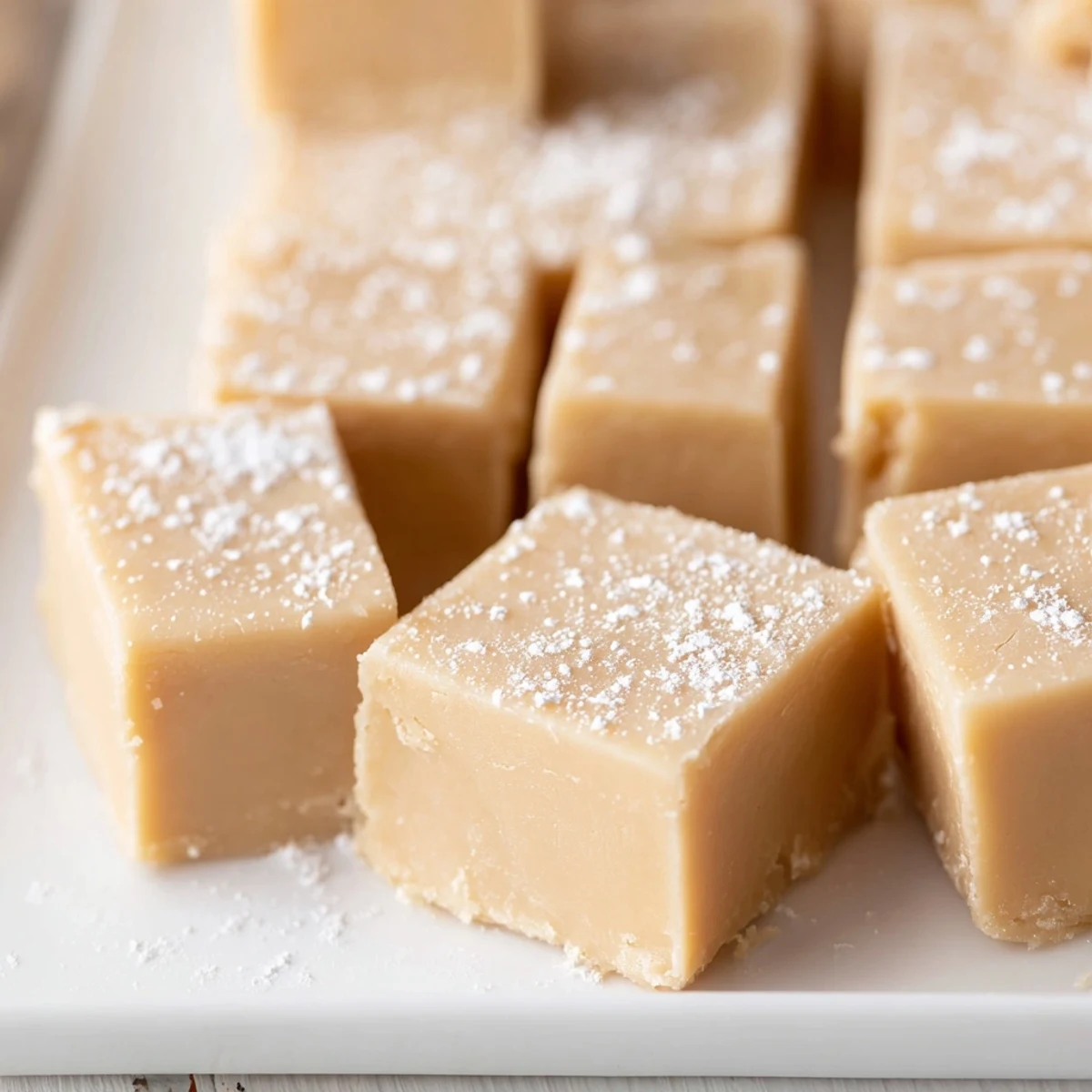 A square of rich, alcohol-free Irish Cream Fudge with a soft, melt-in-your-mouth texture.