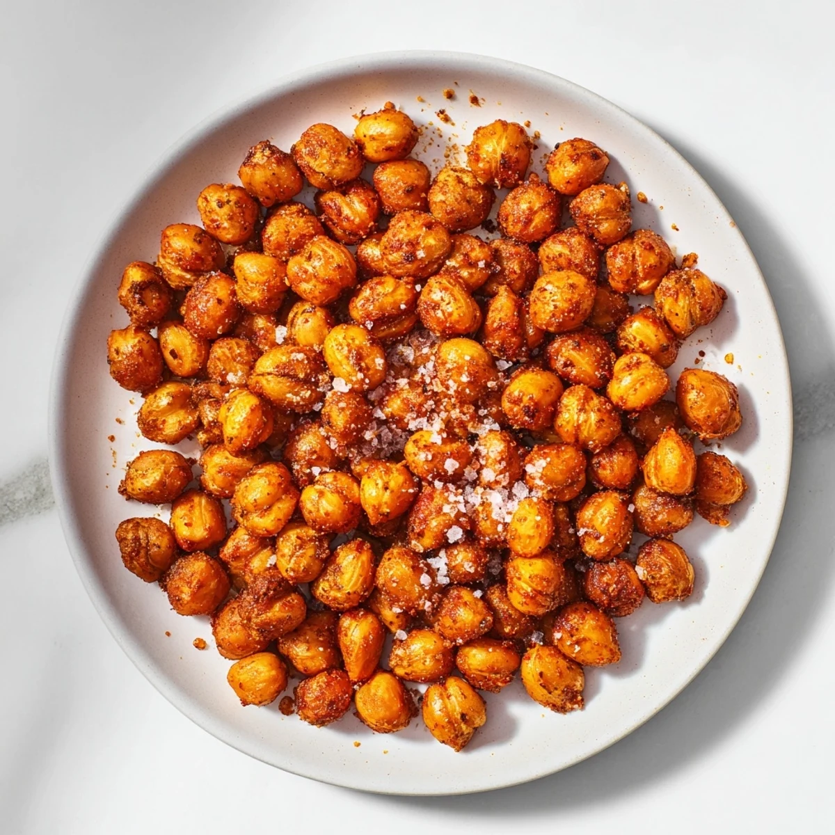 Cajun Spiced Roasted Chickpeas Snack in a rustic bowl, garnished with fresh parsley.