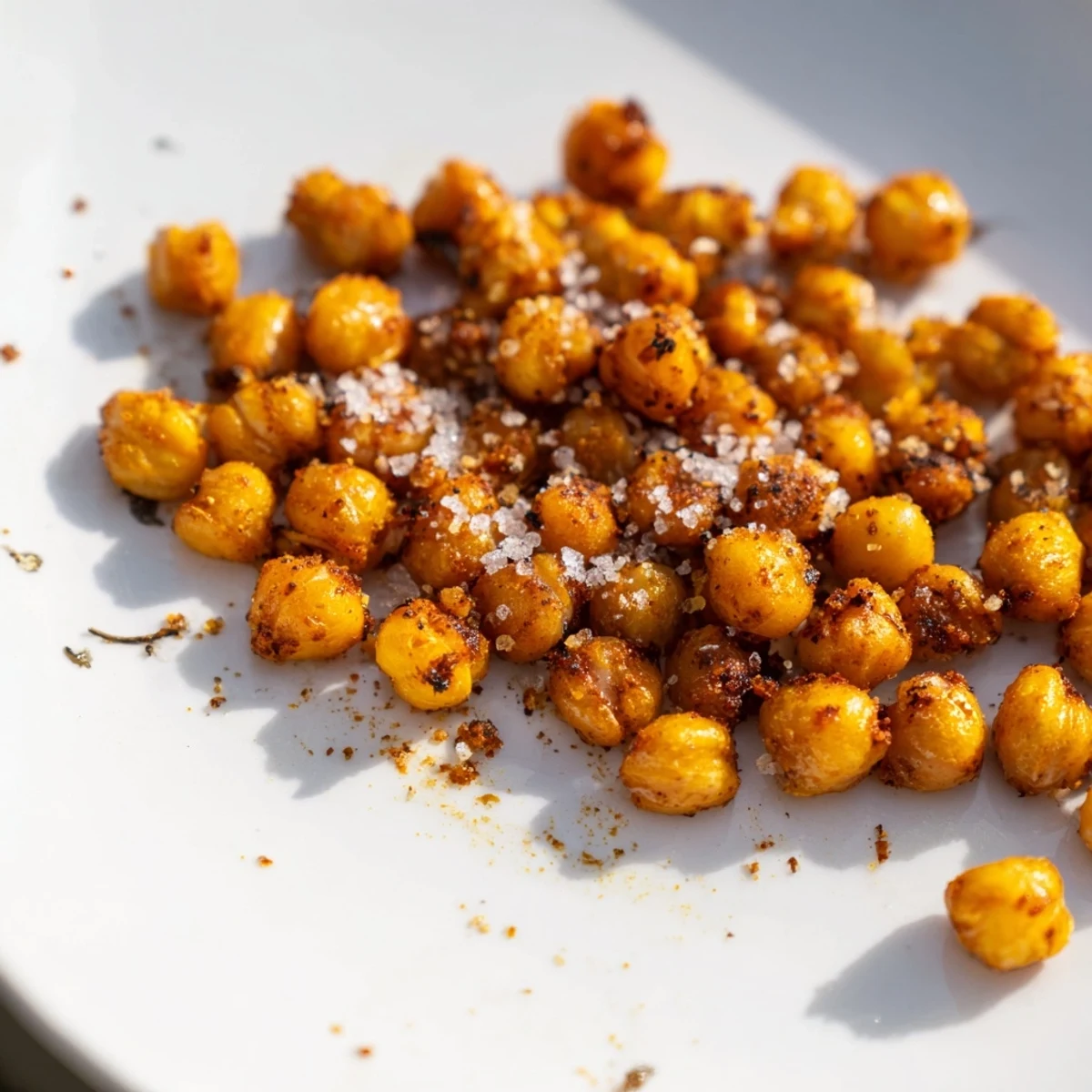 Golden Cajun Spiced Roasted Chickpeas Snack on a baking sheet, showing crispy texture.