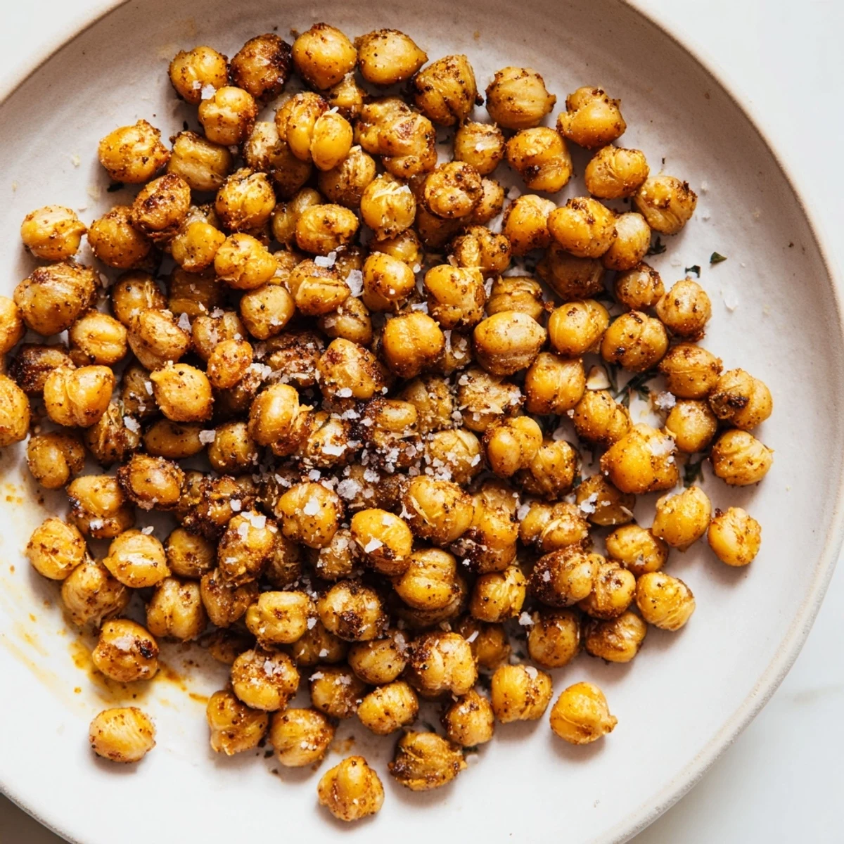 Cajun Spiced Roasted Chickpeas Snack served over a salad, highlighting vibrant, healthy ingredients.