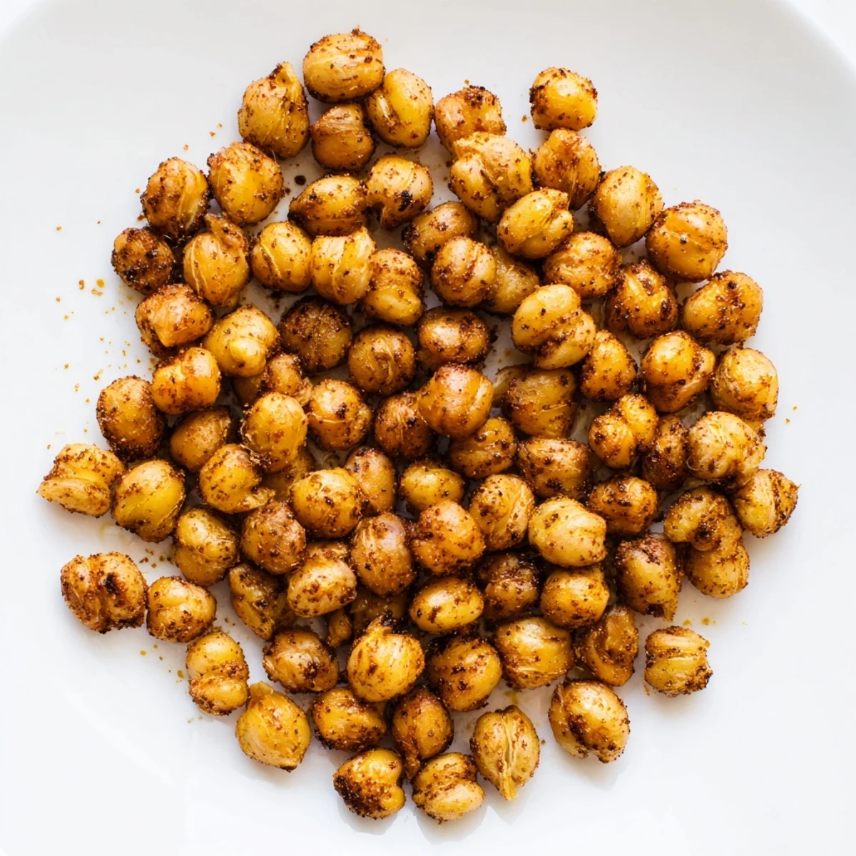 Cajun Spiced Roasted Chickpeas Snack spread on a parchment-lined baking sheet with spices and olive oil nearby.