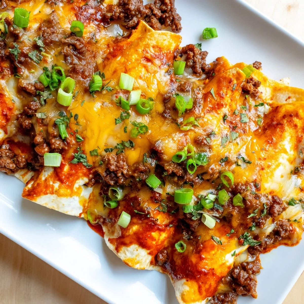 The hearty Mexican-American casserole is garnished with fresh cilantro and ready to serve.