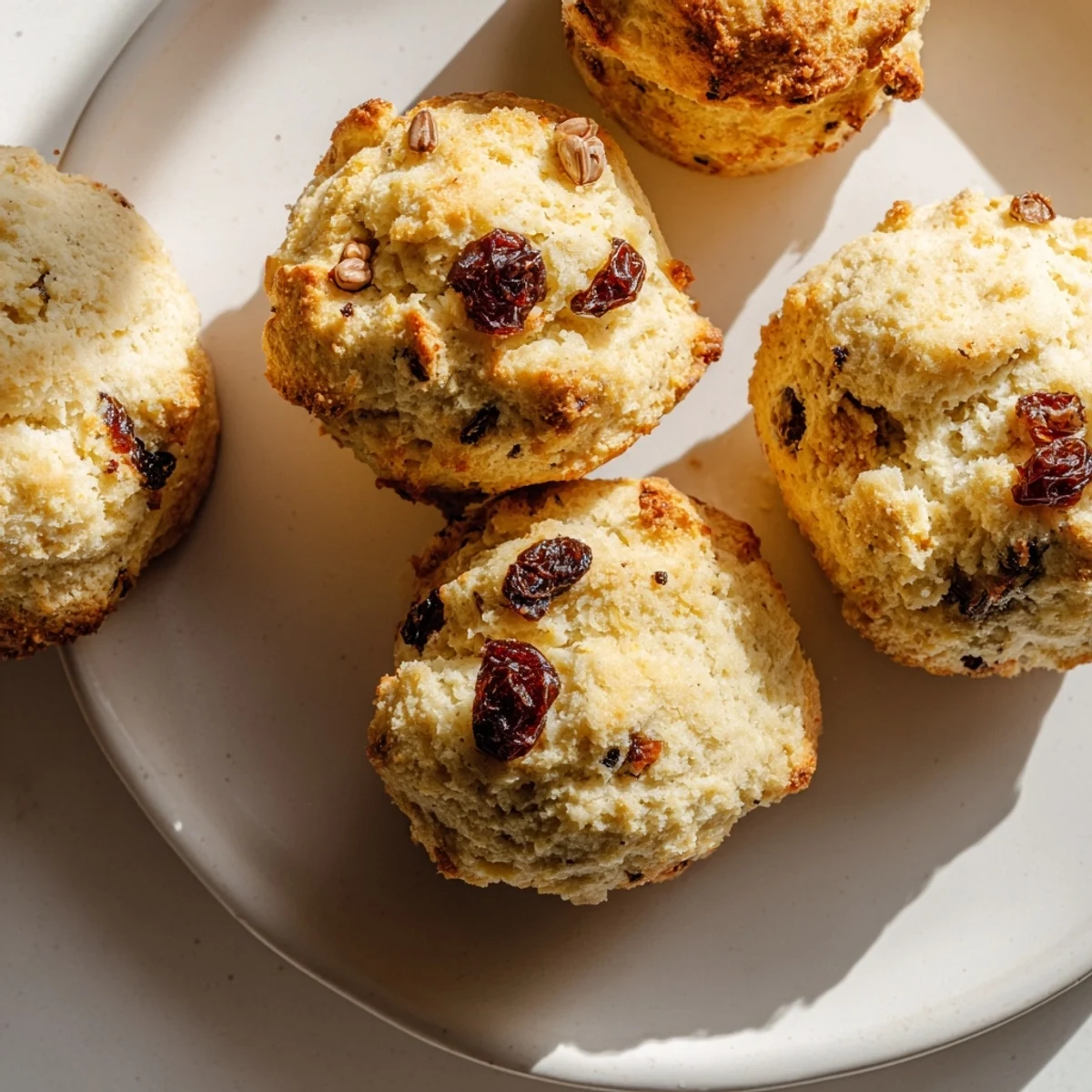 A close-up shot of golden Mini Irish Soda Bread Muffins with a tender crumb and sugary top, perfect for an Irish breakfast or snack.