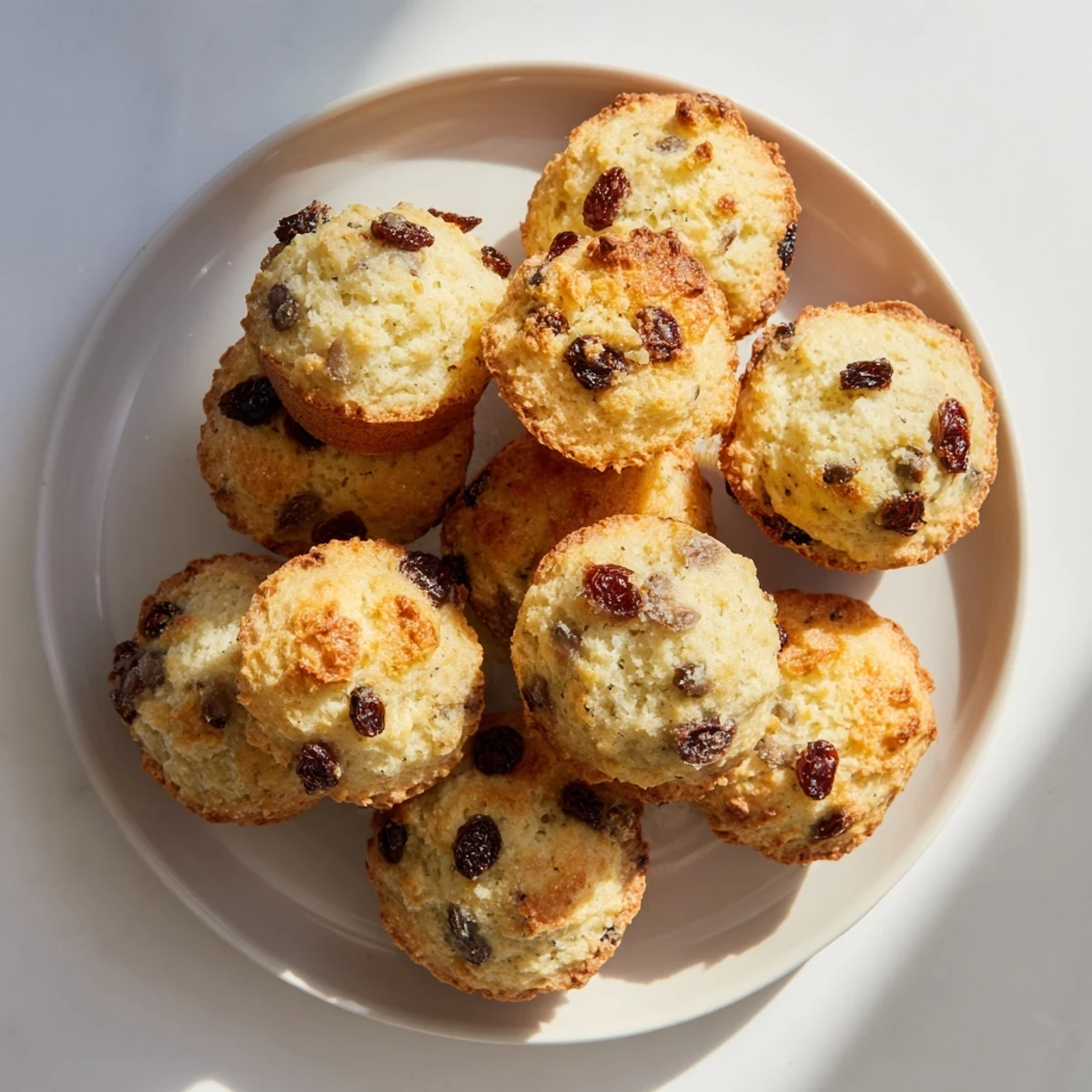Moist Mini Irish Soda Bread Muffins with currants and a hint of caraway, arranged on a rustic plate ready to be enjoyed.