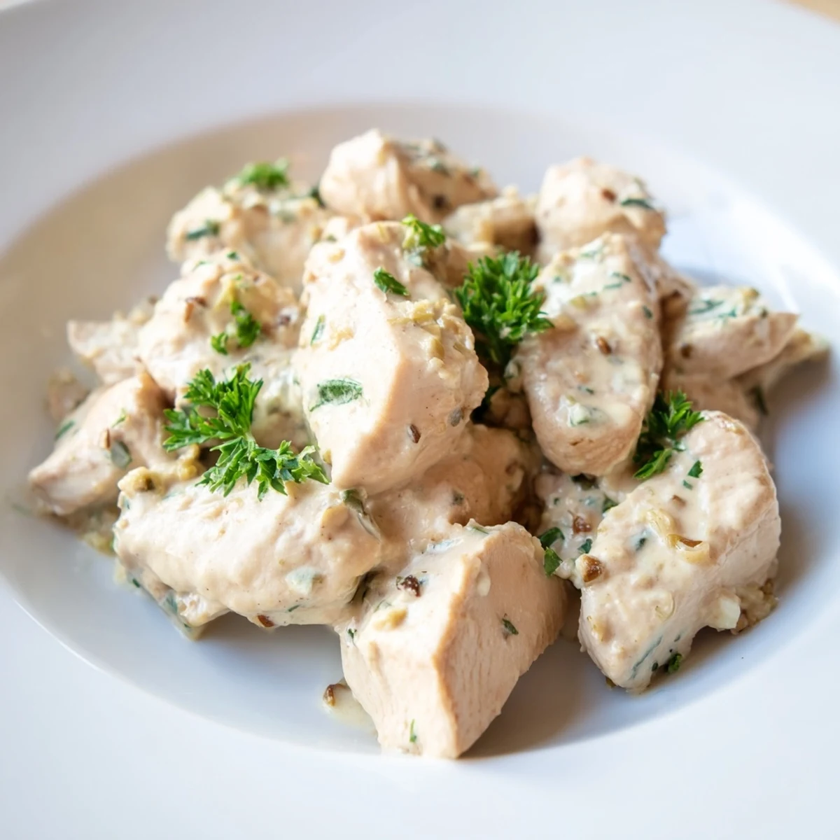 Tender golden seared Creamy Boursin Chicken breasts swimming in rich, creamy herb sauce.