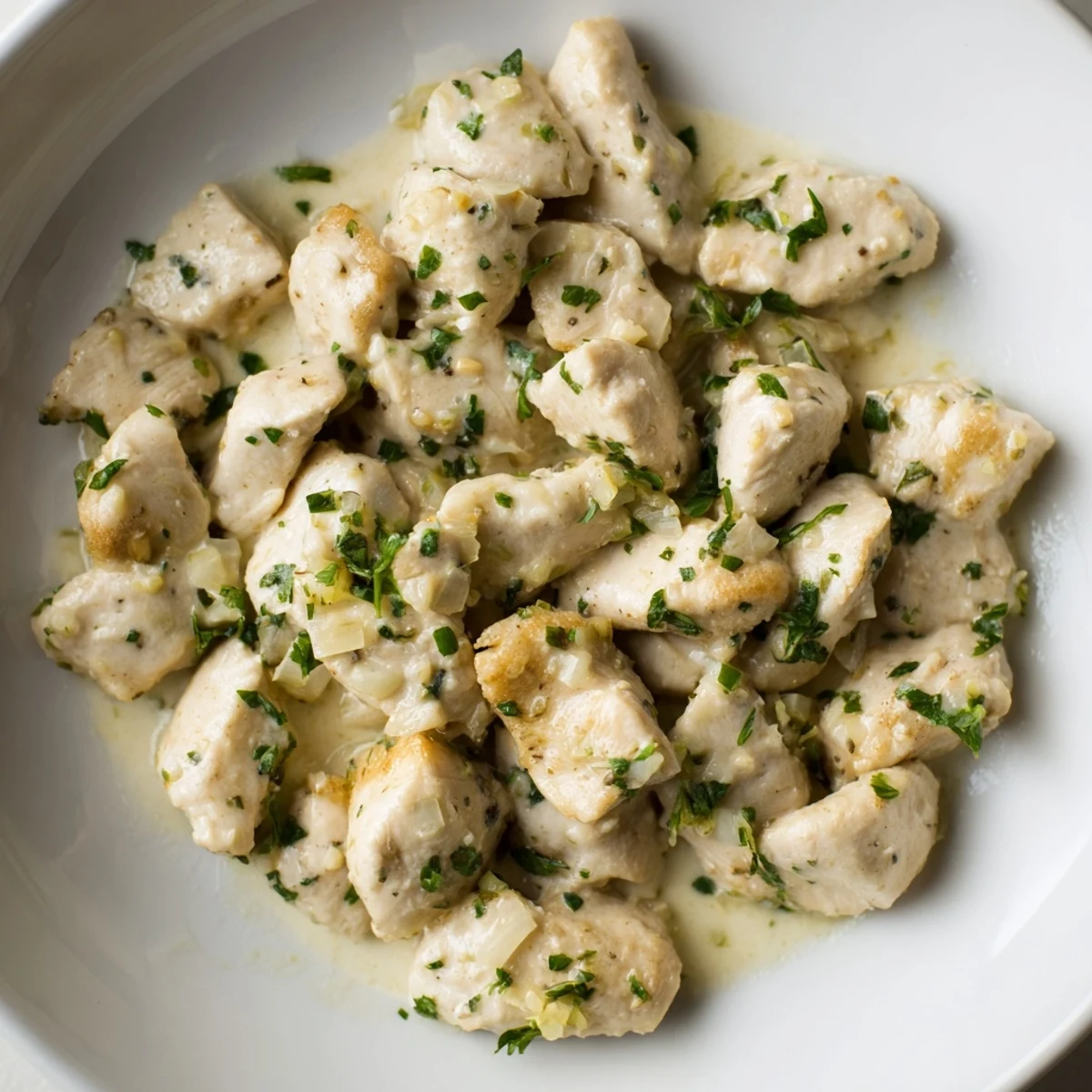 Creamy Boursin Chicken in a skillet with garlicky cheese sauce and steamed green beans.