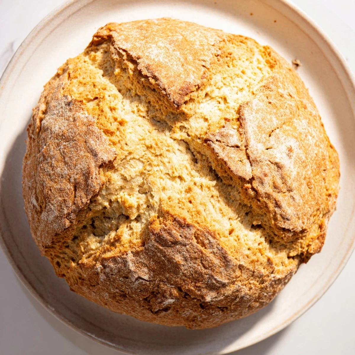 Freshly baked Authentic 4-Ingredient Irish Soda Bread with a golden crust and soft, tender crumb.