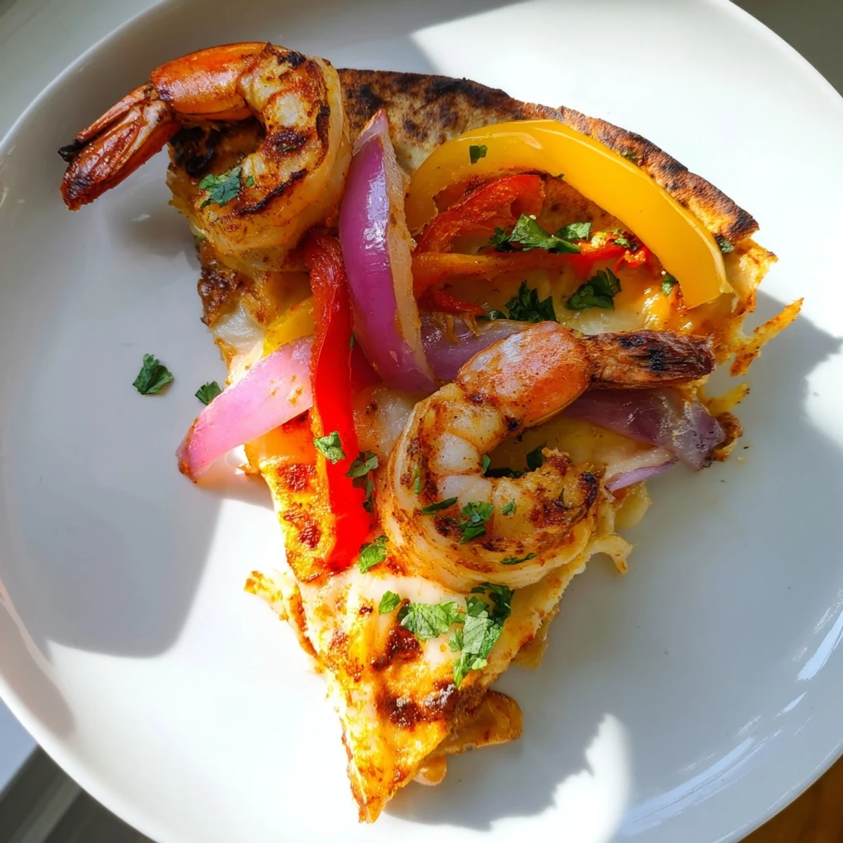 Serve these Shrimp Fajita Sheet Pan Quesadillas with cool sour cream, salsa, and lime wedges.
