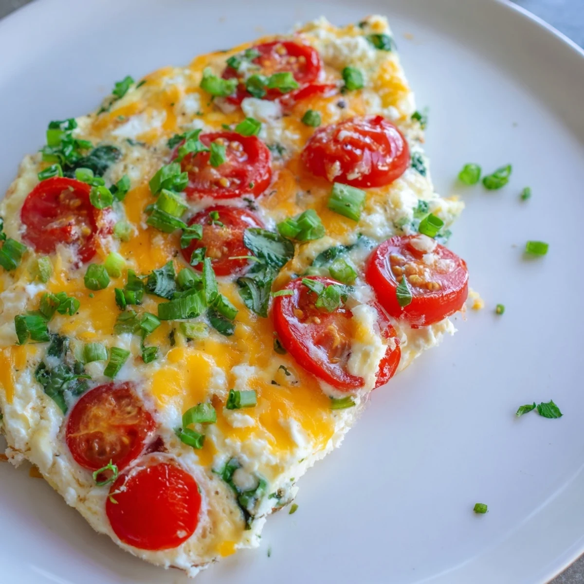 A slice of warm Simple Cottage Cheese Frittata served alongside fresh herbs and crusty bread.