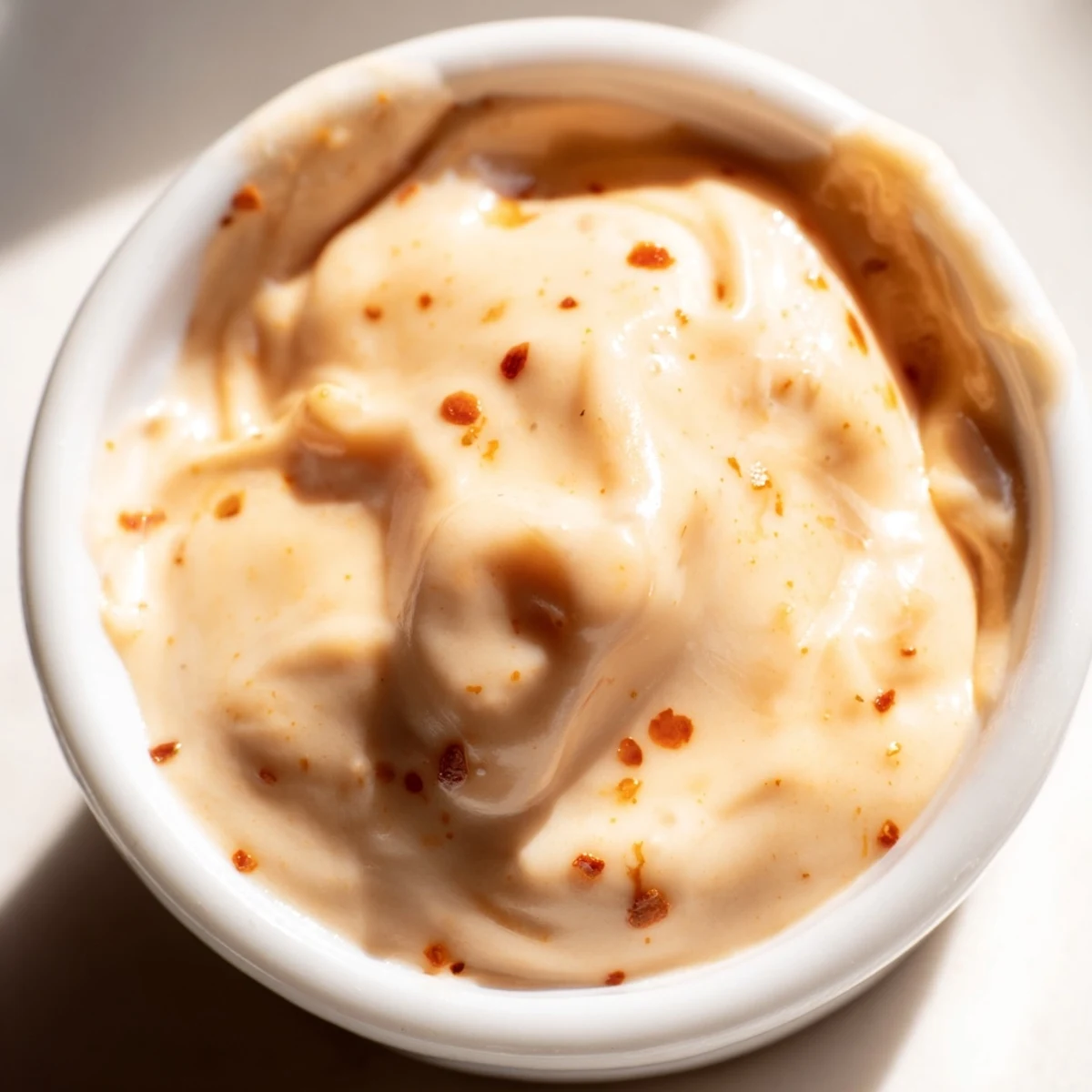 Served in a small ceramic dish, this spicy aioli pairs beautifully with a spread of sandwiches and roasted vegetables, ready to add a creamy heat.