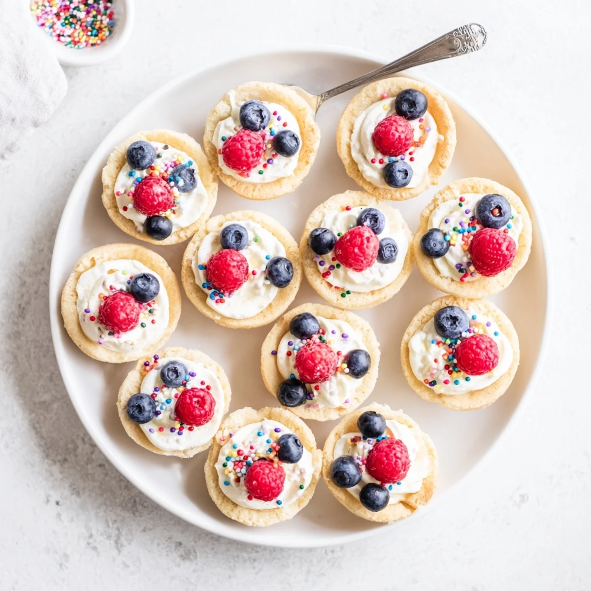 Perfectly baked Sugar Cookie Cups arranged on a wire rack, finished with colorful sprinkles for a party.