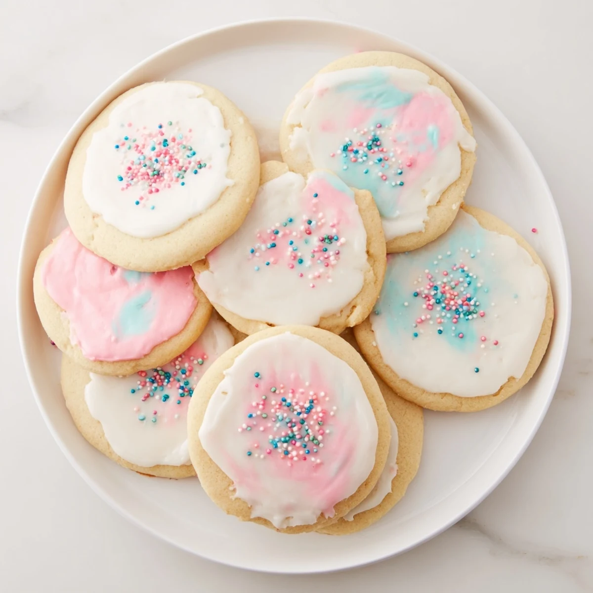 A glossy bowl of Sugar Cookie Icing ready for decorating, showing a smooth, pourable white glaze.