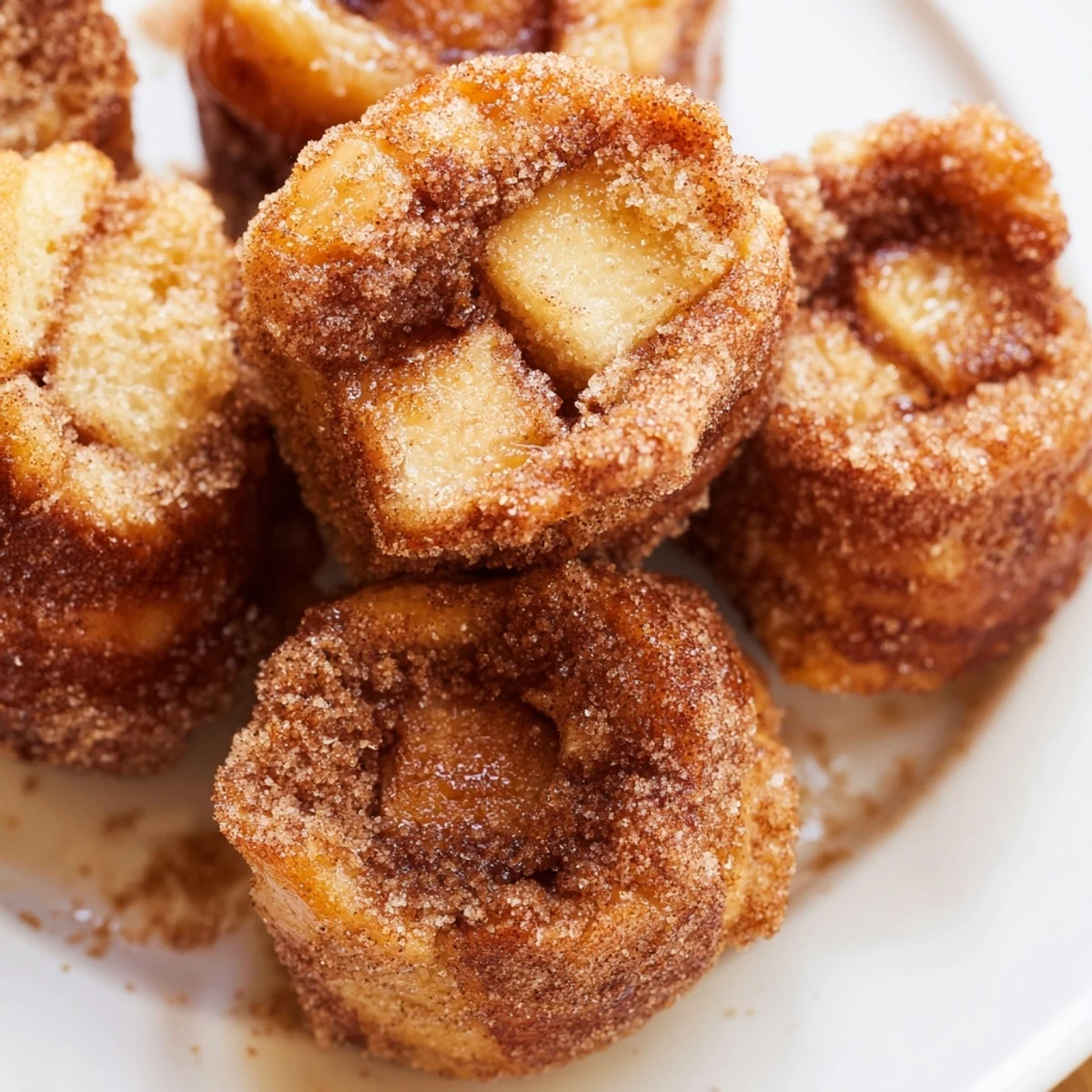 Warm, custardy Cinnamon Sugar French Toast Muffins arranged on a plate with maple syrup and fresh berries.