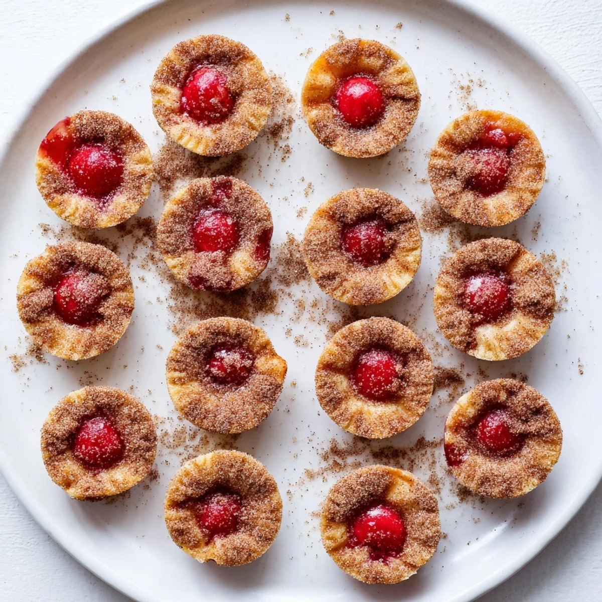 Golden-brown Quick Cherry Pie Bites cooling on a wire rack with bubbly red filling.