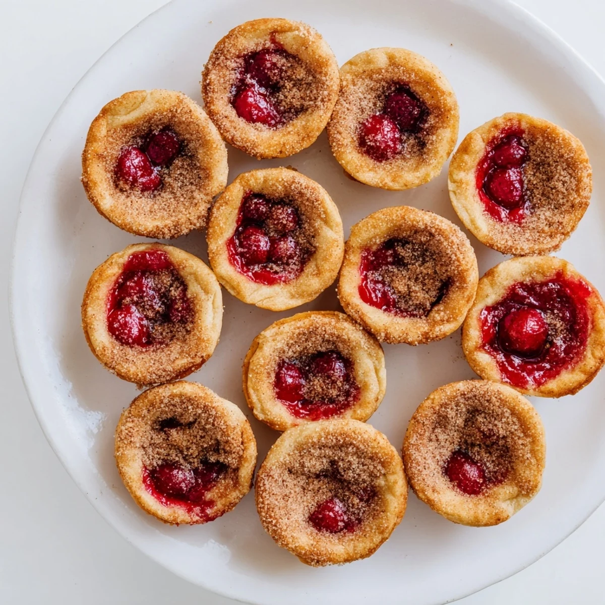 Platter of Quick Cherry Pie bites served with powdered sugar and whipped cream dollops.