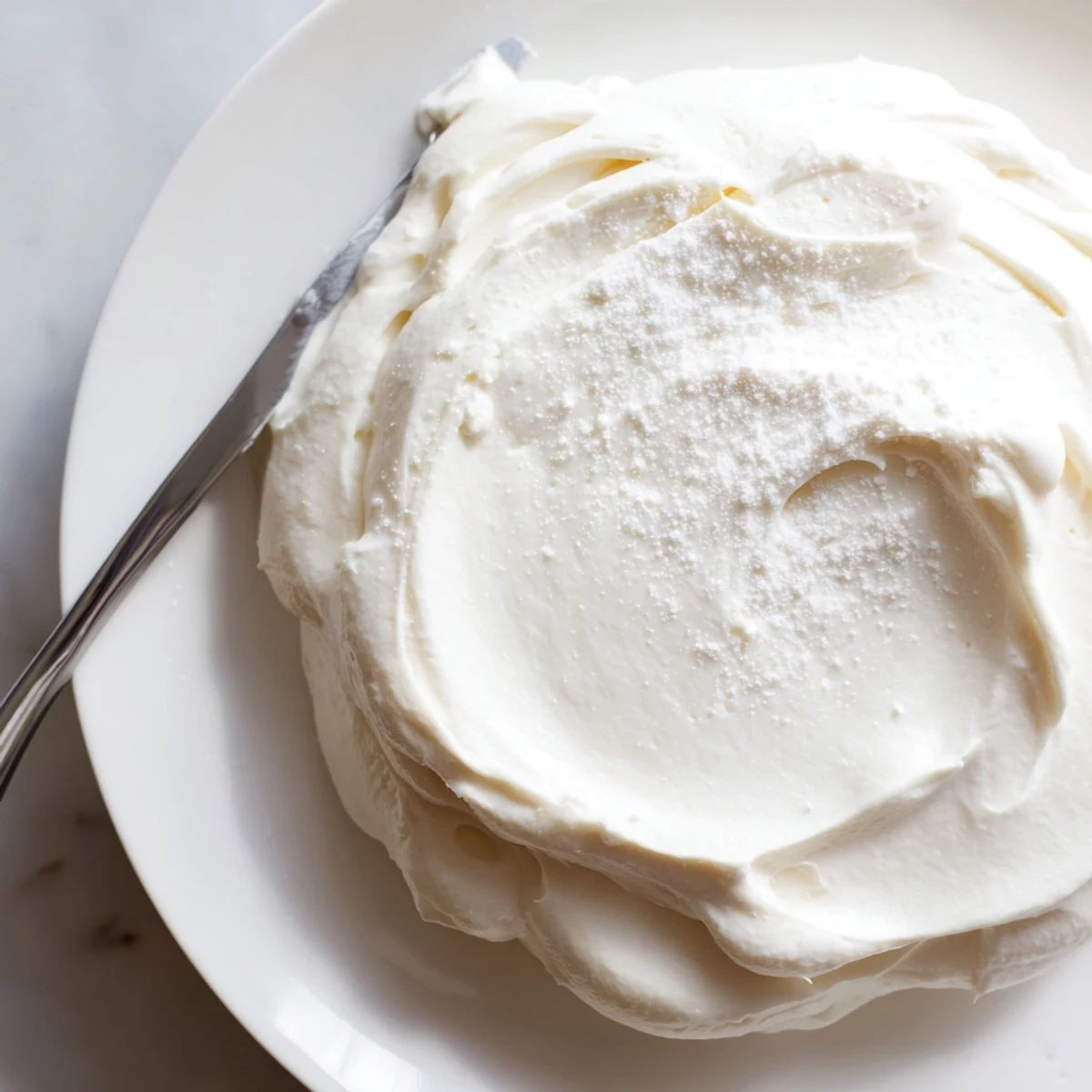 A close-up of frosted sugar cookies with Easy Sugar Cookie Frosting, featuring creamy swirls and a soft, glossy finish.