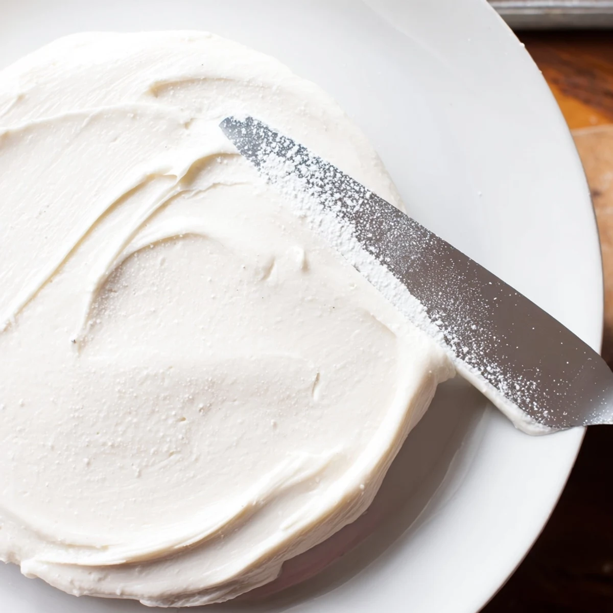 Easy Sugar Cookie Frosting in pastel pink and blue swirls decorates homemade sugar cookies on a rustic wooden table.
