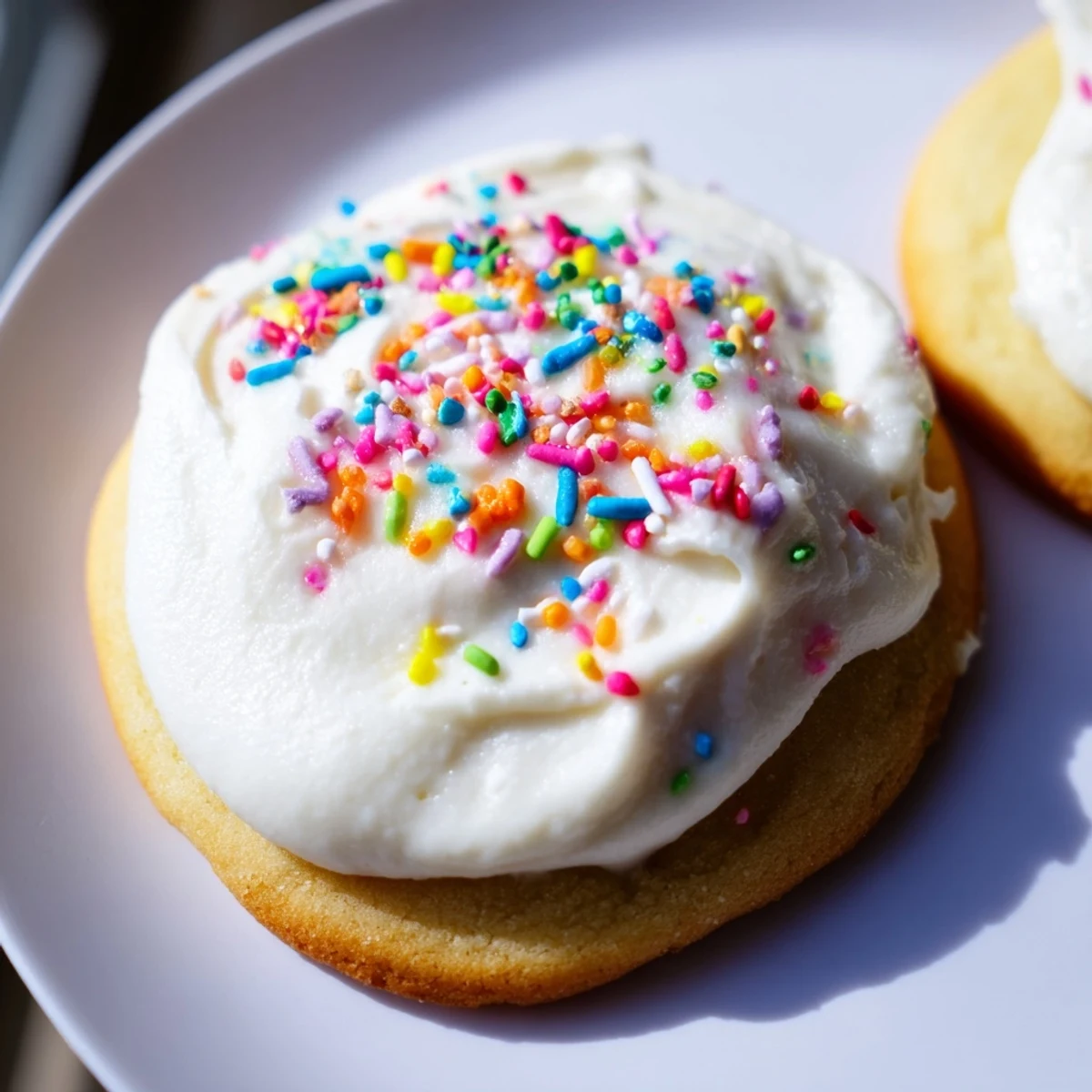 Freshly baked Soft Sour Cream Sugar Cookies With Cream Cheese Frosting arranged on a cooling rack, ready to be served at a holiday party.