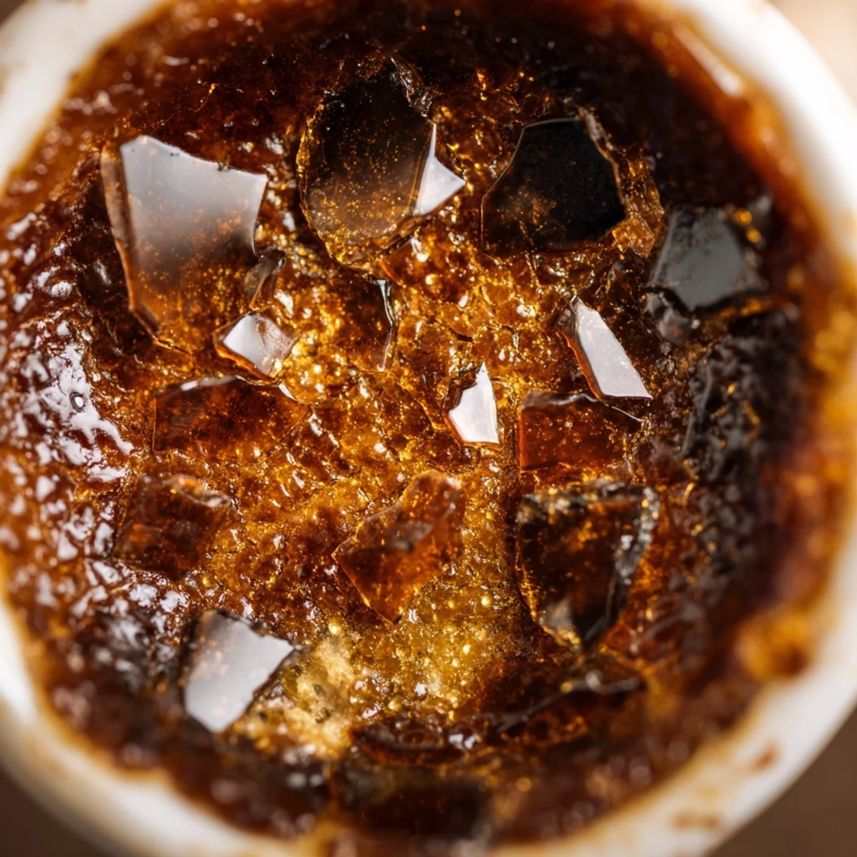 Four ramekins of Chocolate Crème Brûlée for Valentines Day sit beside fresh raspberries and a lit candle for a romantic setting.