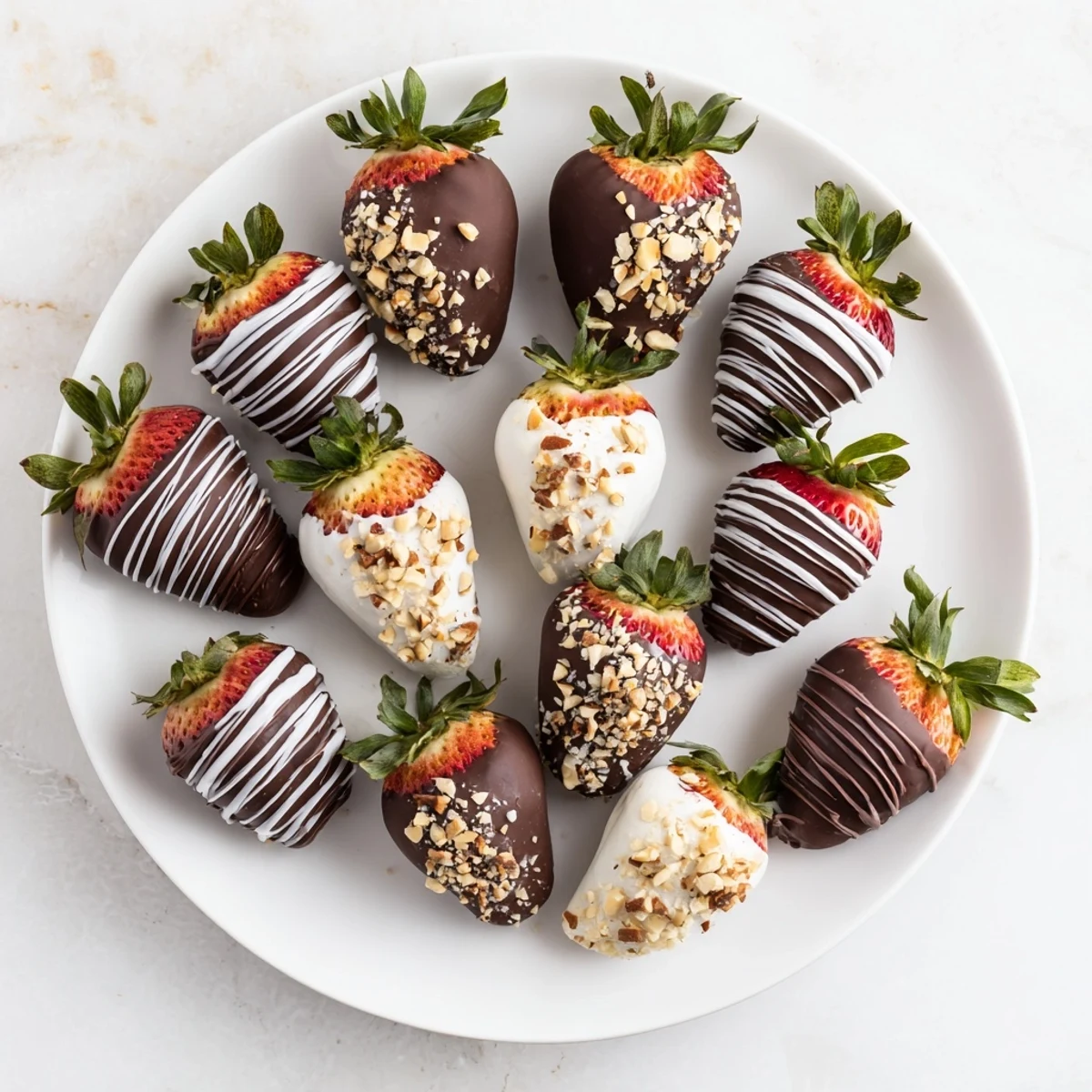 Chocolate Covered Strawberries for Valentines Day dipped in rich dark chocolate with a white chocolate drizzle and chopped pistachio topping.