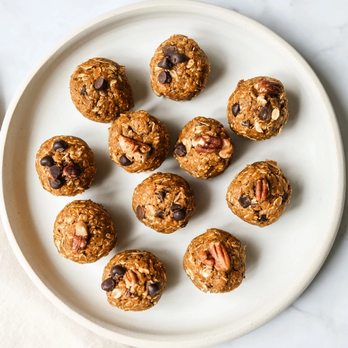 Golden-hued No Bake High Protein Pumpkin Bites arranged on a rustic wooden board, showcasing their soft texture and speckled with cinnamon.  