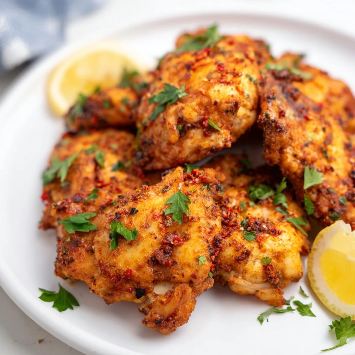 Crispy lemon herb chicken bites cooking in air fryer basket with golden brown exteriors and tender juicy interiors