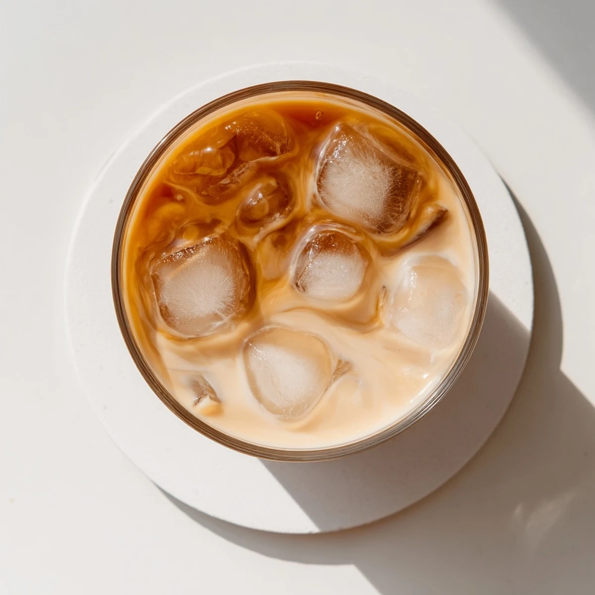 Creamy Okinawa milk tea beverage with golden brown sugar swirls served over crushed ice