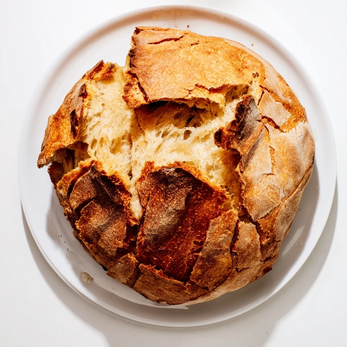 Golden crusty bread loaf with crackling exterior and soft airy interior slices