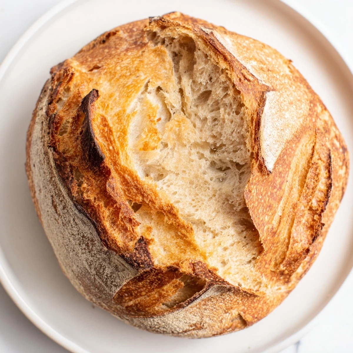 Artisan crusty bread broken open showing chewy texture perfect for soups and sandwiches