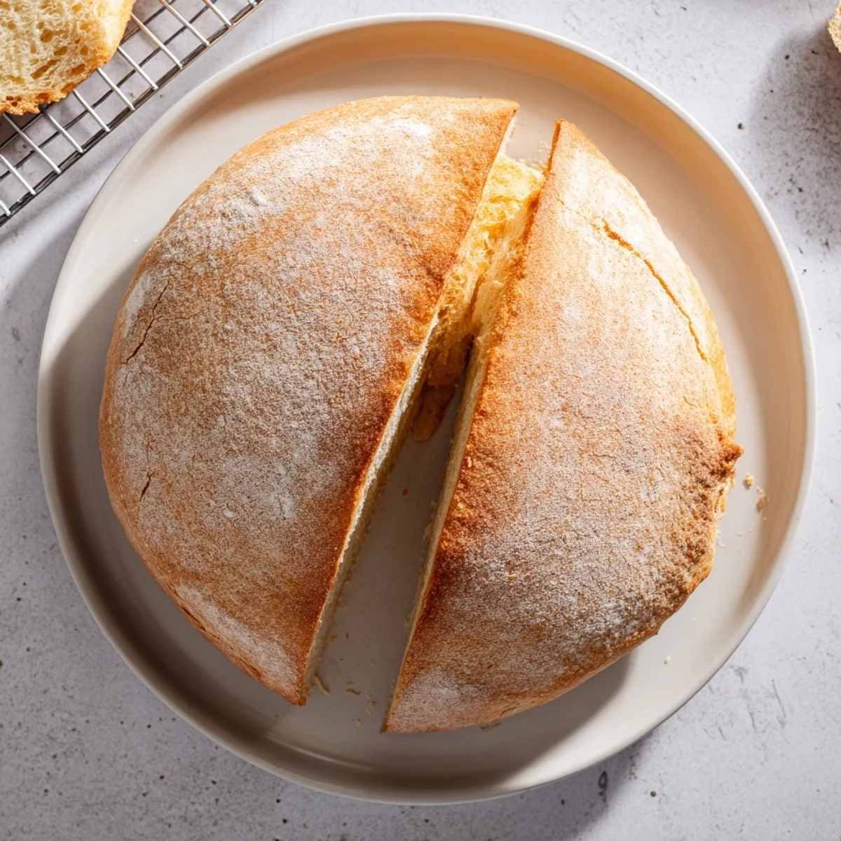 Golden homemade stovetop bread with a fluffy interior and crispy golden crust