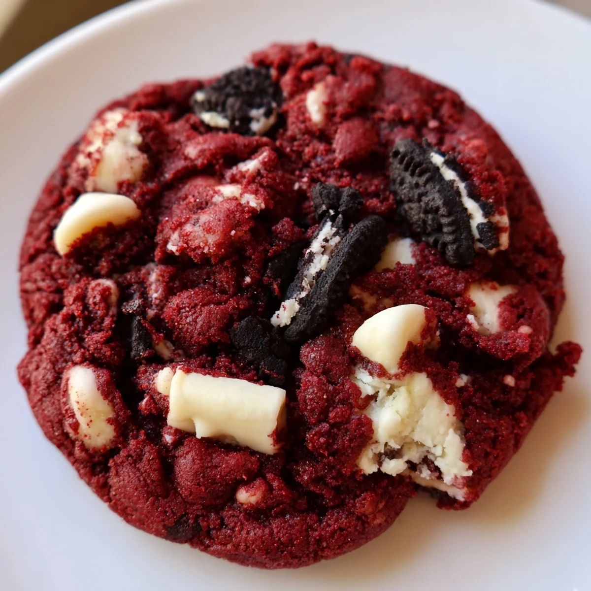 Chewy cocoa-infused cookies dotted with white chocolate and crushed Oreo cookie pieces