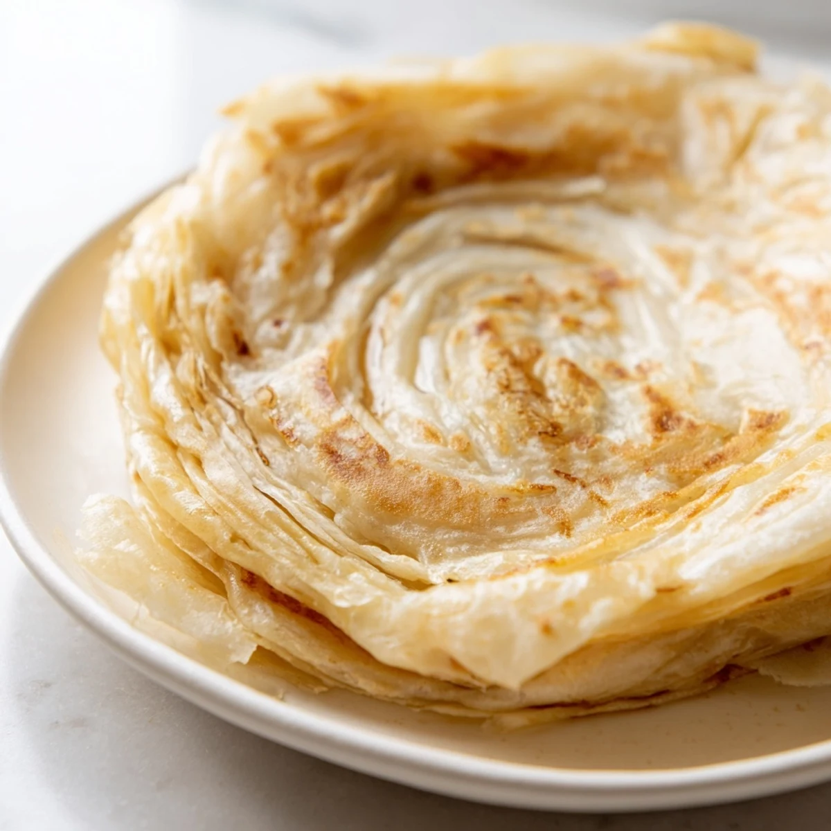 Crispy roti canai bread featuring tender chewy interior layers perfect for dipping curry