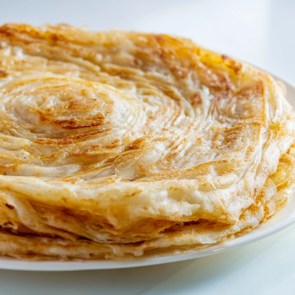 Hand-stretched roti canai Malaysian flatbread served hot with beautifully caramelized golden exterior