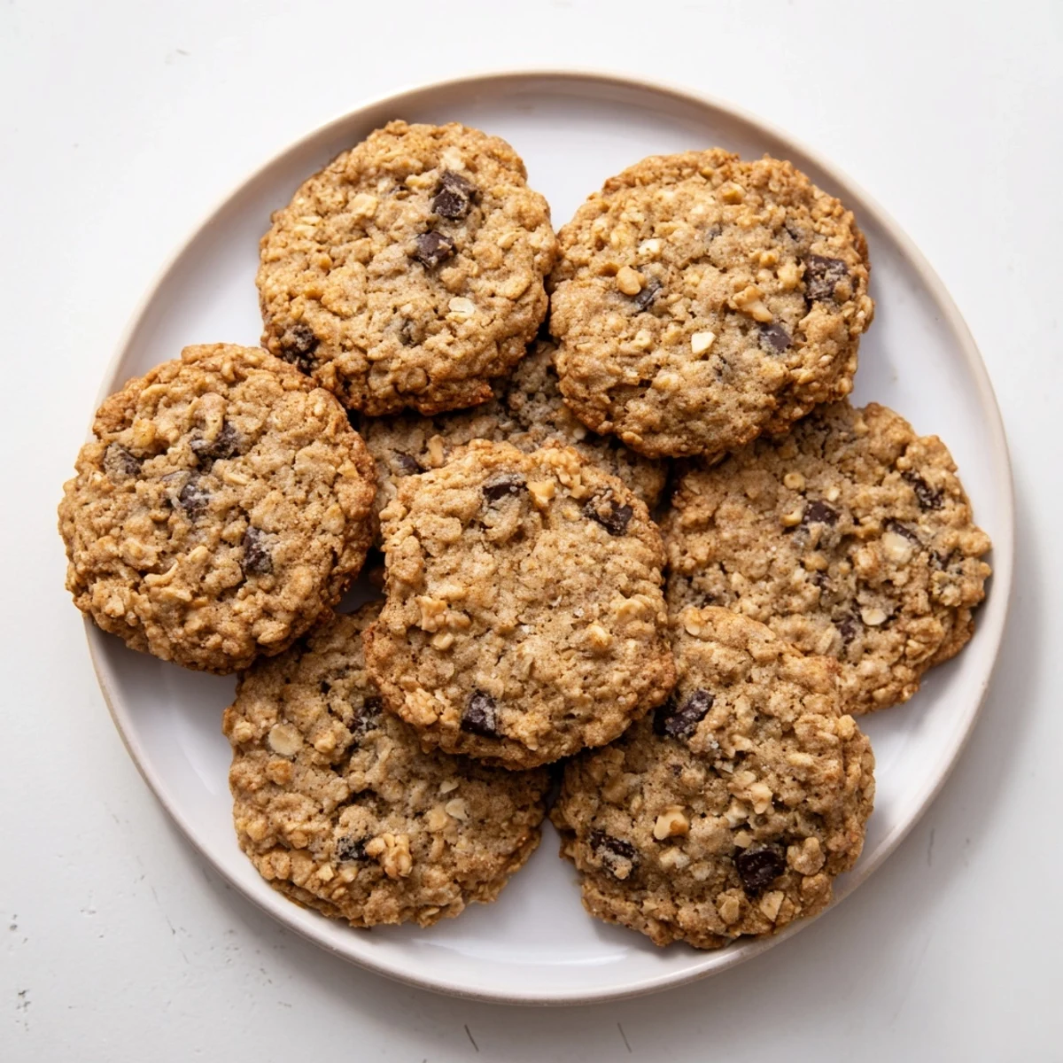 Chewy brown butter Irish oat cookies fresh from the oven with golden edges and nutty aroma
