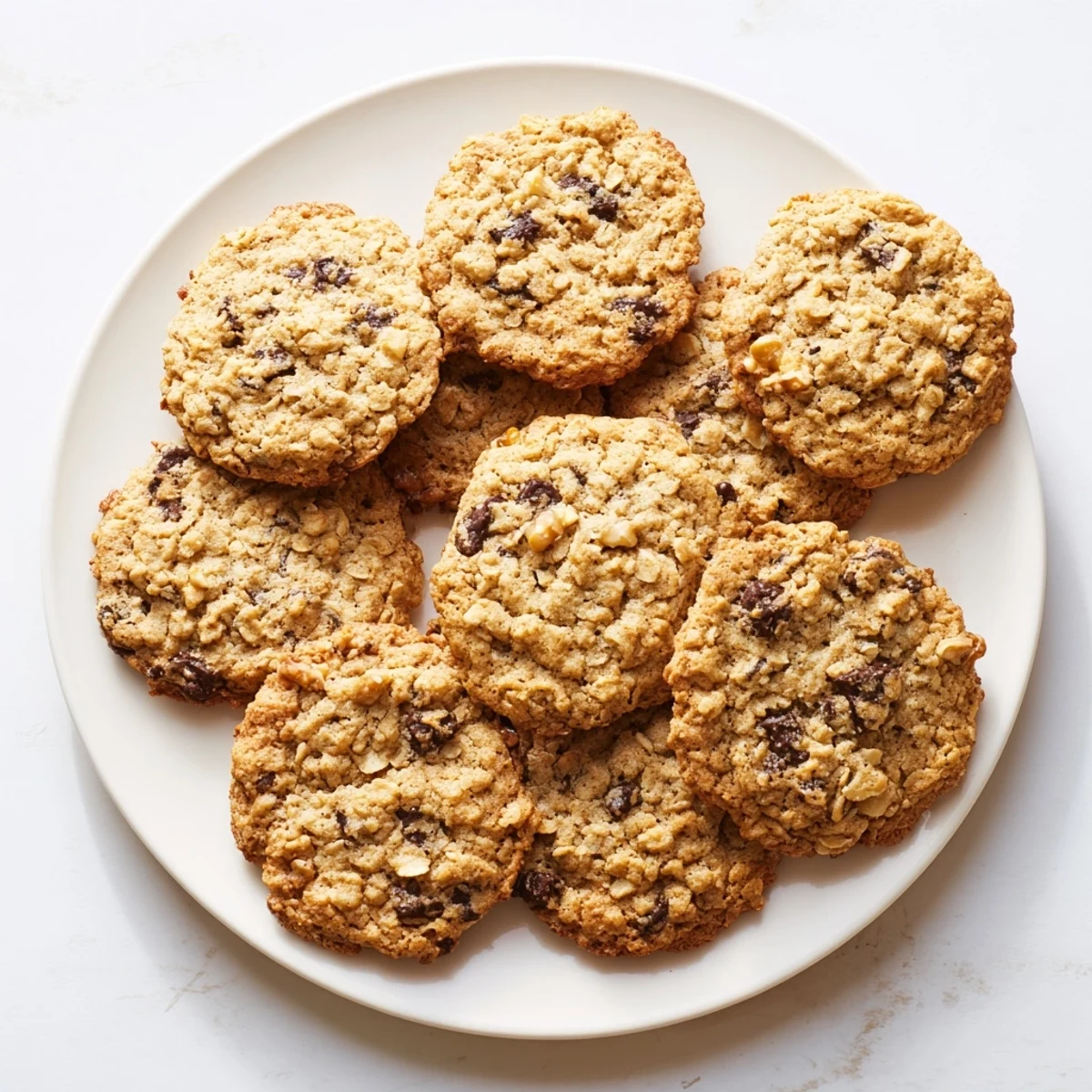 Homemade Irish oat cookies featuring rich brown butter and toasted oats on a white serving plate