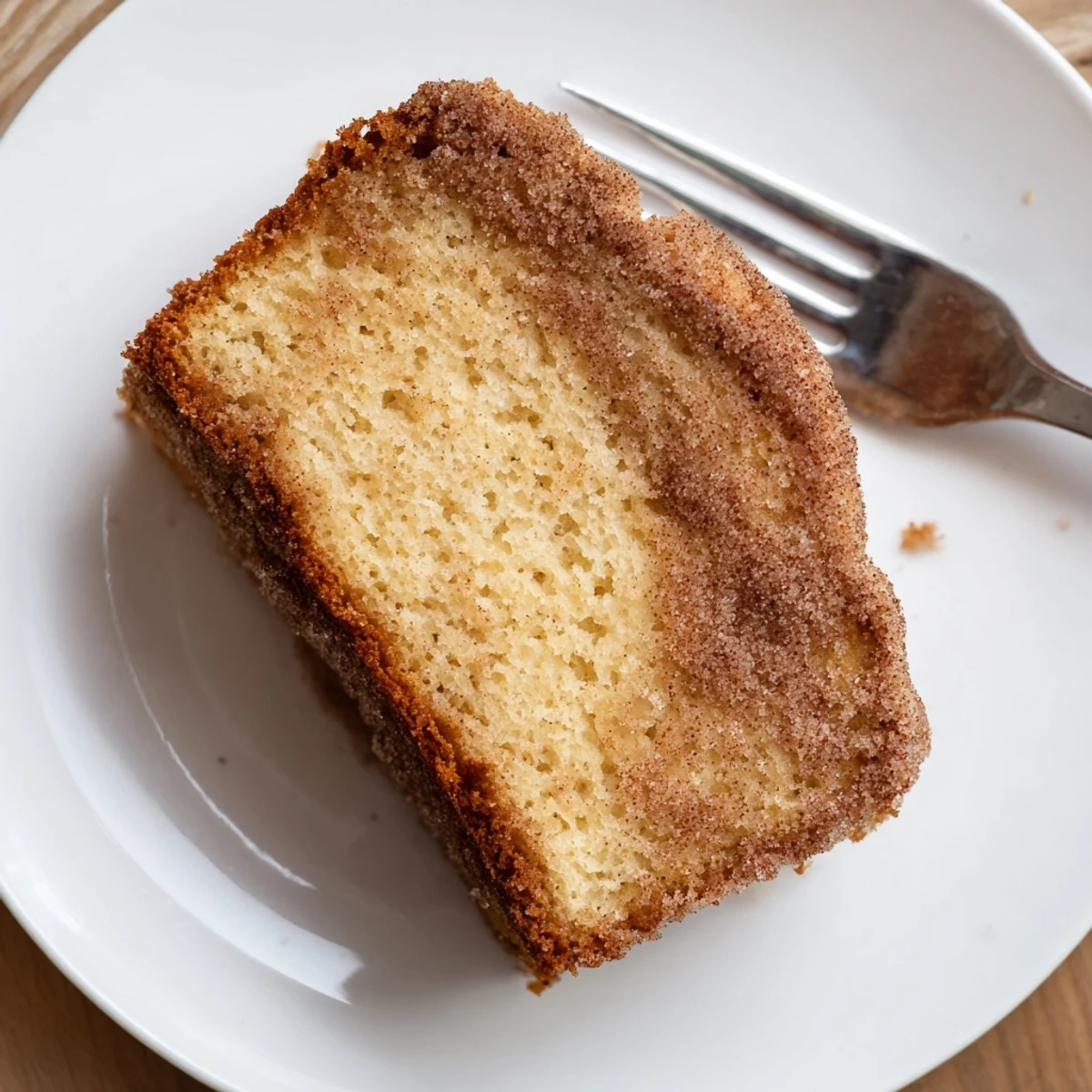 Warm homemade cinnamon sugar donut bread freshly baked with sparkling sugar crust topping