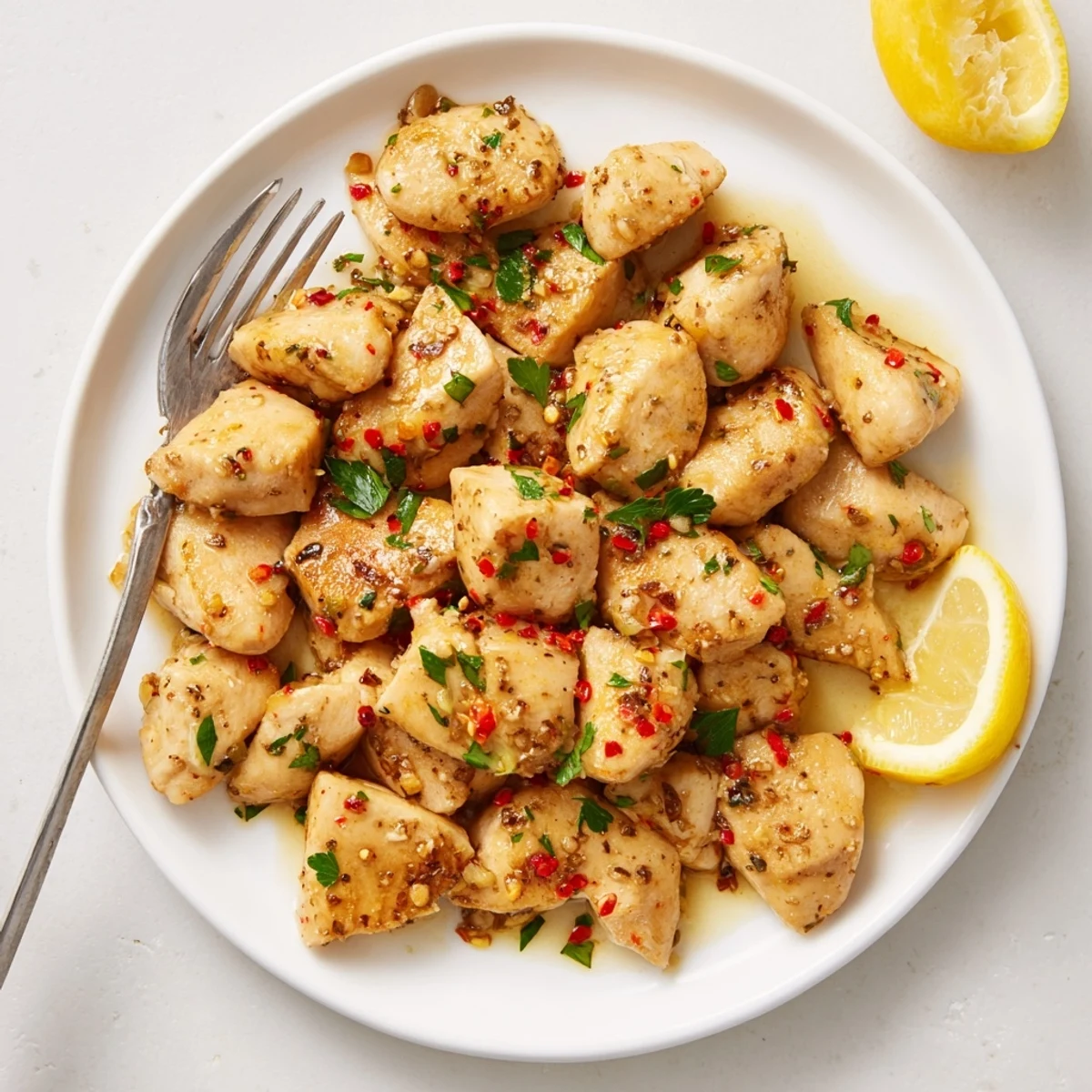 Golden garlic butter chicken bites seared to perfection in a rich savory sauce