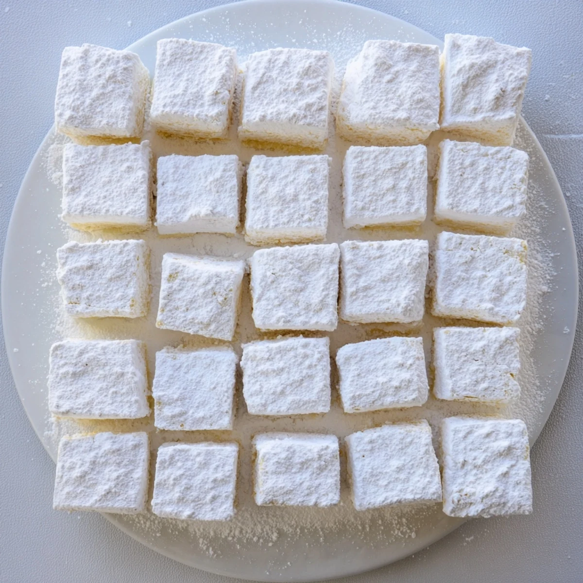 Soft pillowy marshmallows cut into squares and ready for hot chocolate or holiday gifting