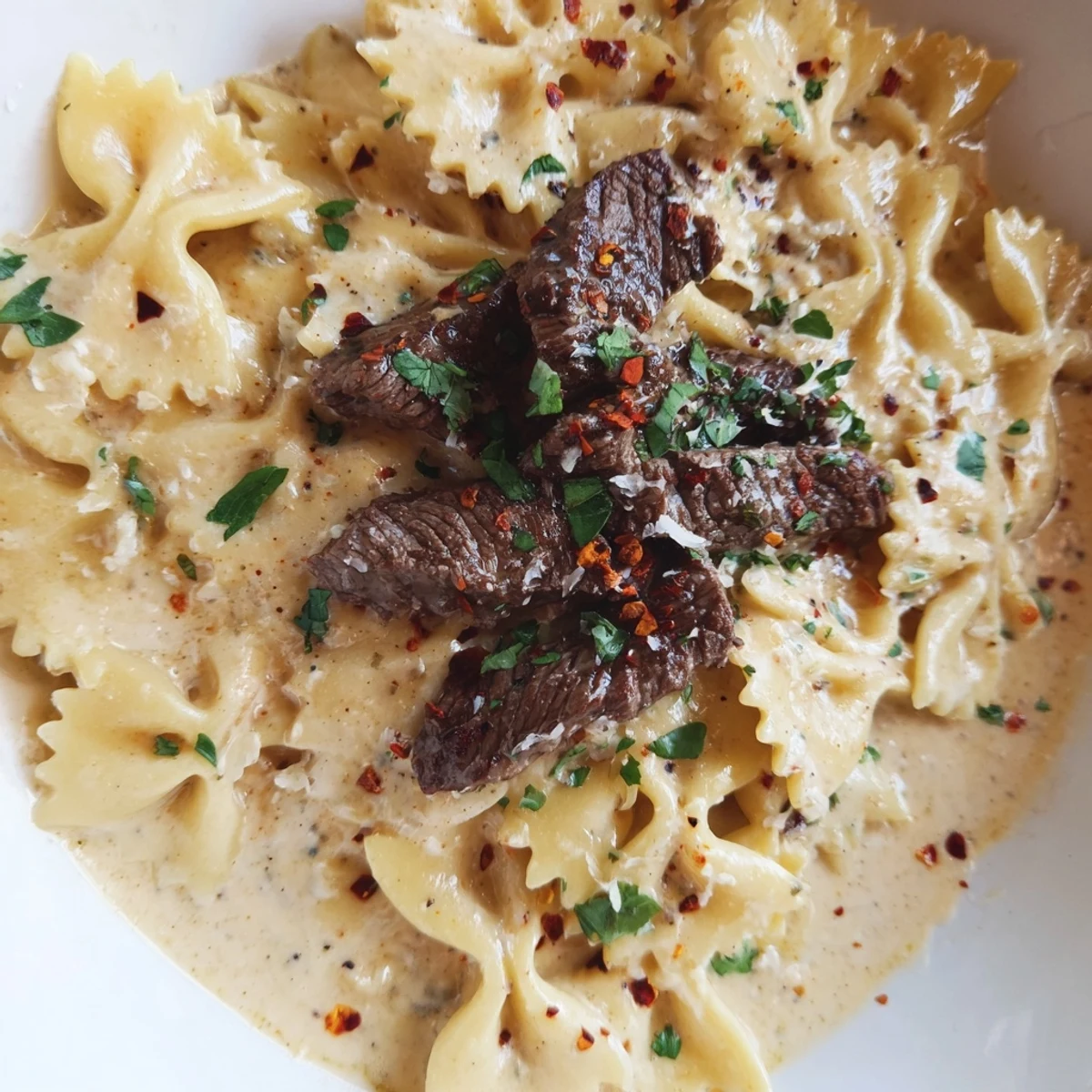 Zesty Alfredo pasta dish with spiced beef and creamy Cajun cream cheese sauce