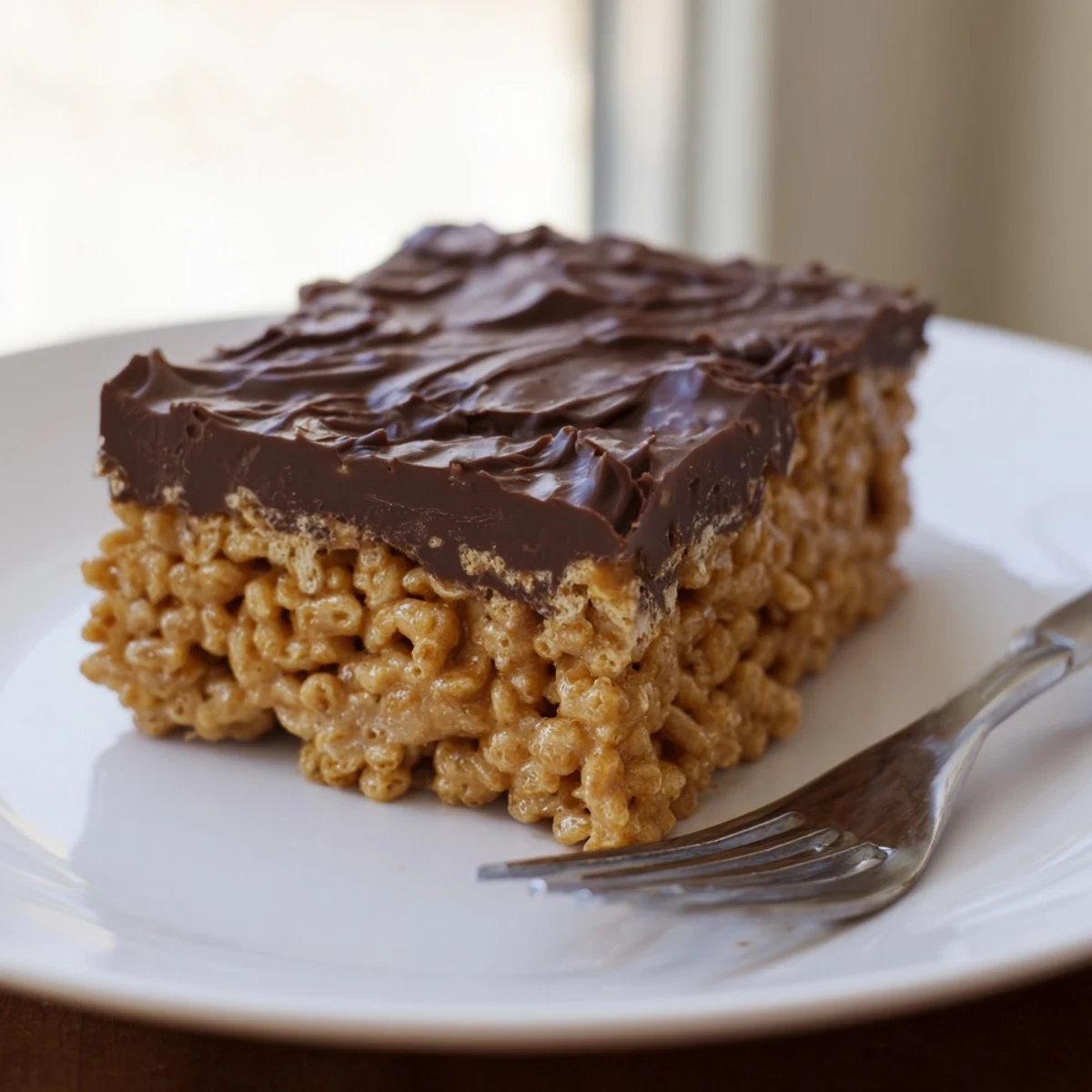 Handheld no-bake gluten-free honey Chex peanut butter bars drizzled with melted chocolate and ready to serve