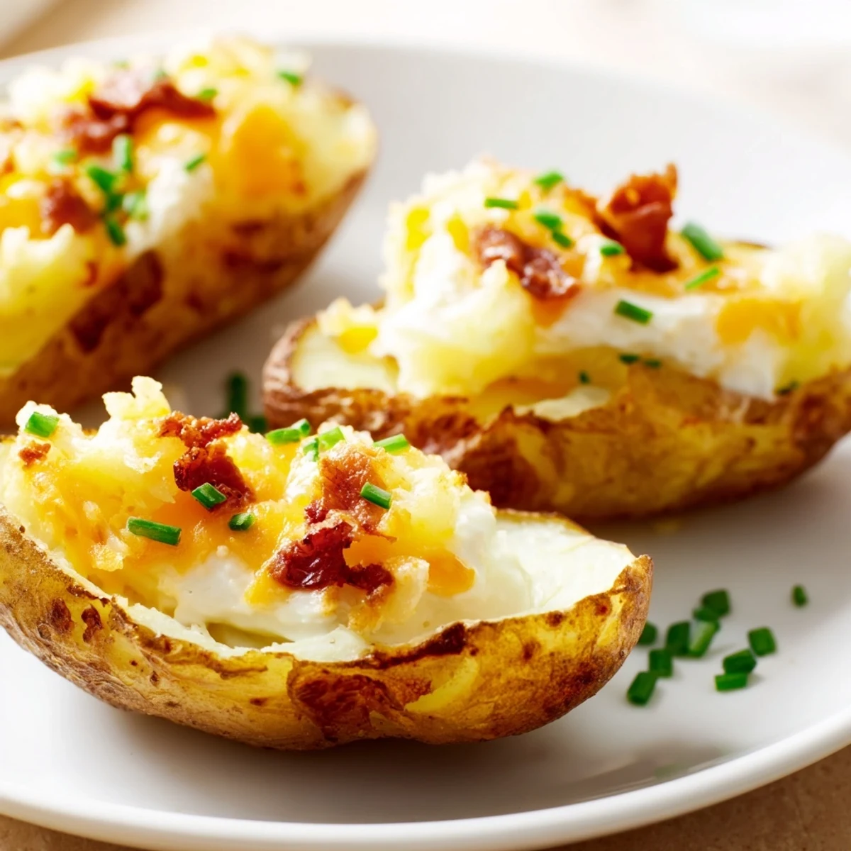 Golden Irish Potato Bites filled with melted cheddar and crispy bacon on a rustic baking sheet
