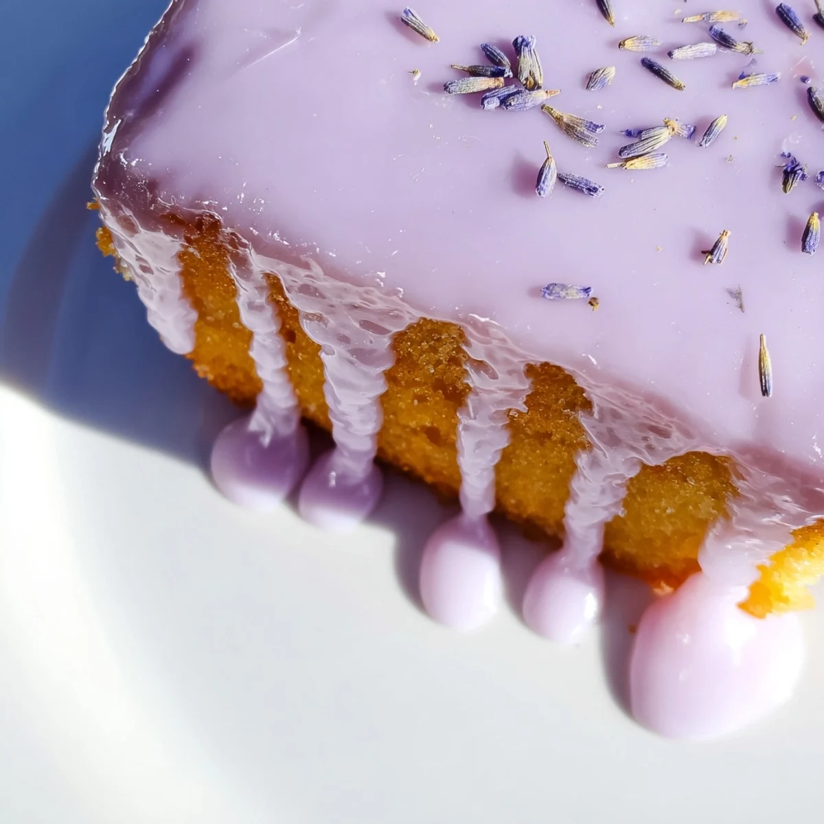 Silky lavender glaze pooling atop freshly baked scones with delicate purple streaks