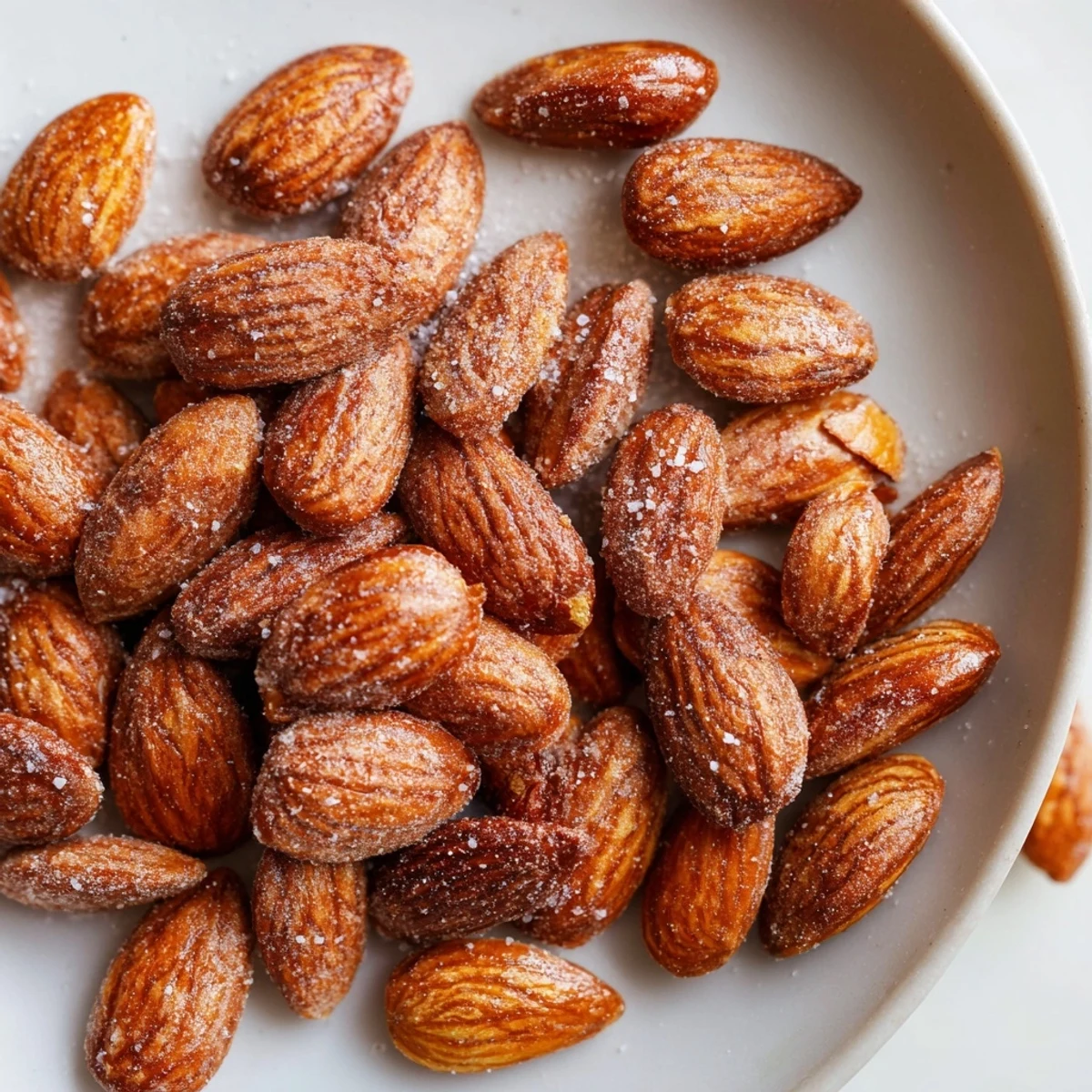 Golden roasted almonds piled in a rustic bowl, steaming and perfectly salted.